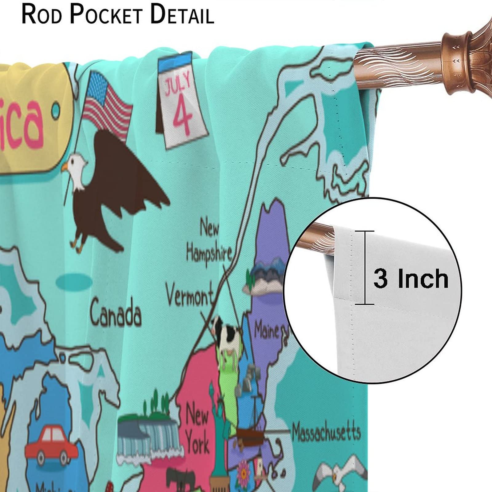 Kids USA Map Curtains - Fun Geography Educational Window Drapes for Boys & Girls Bedroom, Nursery, Living Room Decor - 2 Panel Set 42x54 Inches - Perfect for Learning American States & Home Schooling Decor