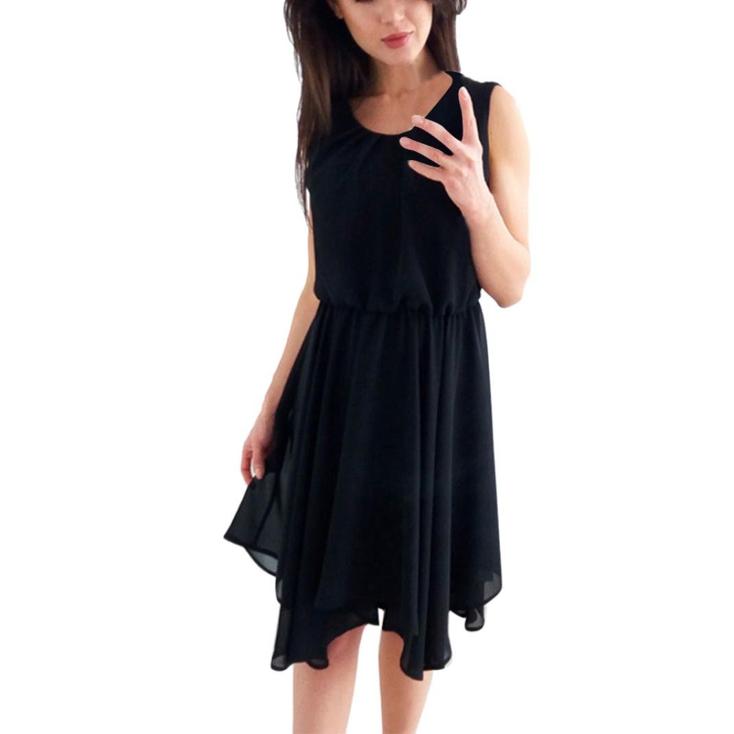 Women's Chiffon Sleeveless Asymmetrical Mini Dress - Crewneck Tunic for Evening Party & Special Occasions | Summer Beach Wedding Guest Outfit