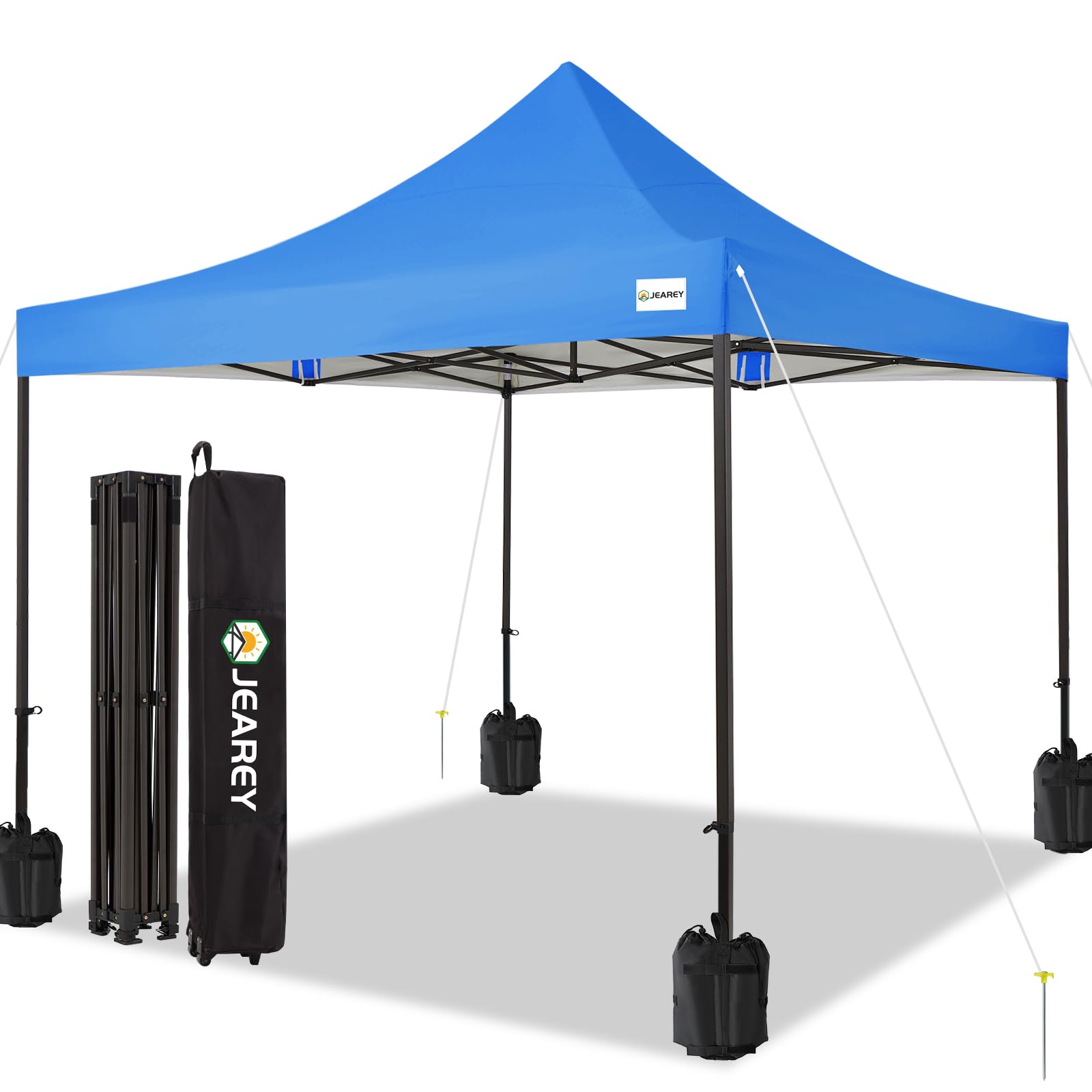 JEAREY Upgraded 10x10 Pop Up Canopy Tent - Heavy Duty Outdoor Canopy with Roller Bag & 4 Sand Bags - Royal Blue - Perfect for Beach Parties, Camping, Backyard BBQs and Outdoor Events