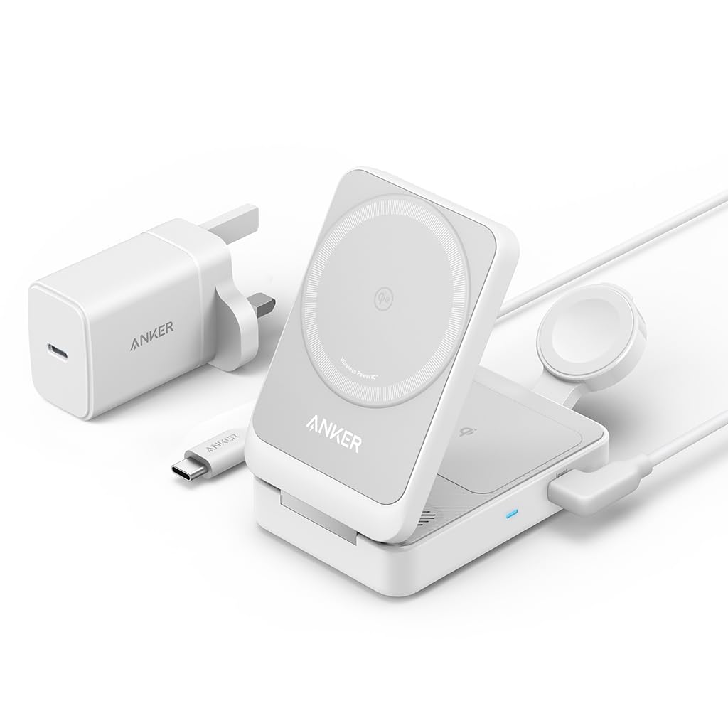 Anker MagGo 3-in-1 Wireless Charging Station with MagSafe | Qi2 Certified 15W Fast Charging | Compatible with iPhone 16/15, AirPods & Apple Watch | Includes 40W USB-C Adapter | Perfect for Home, Office & Travel Charging