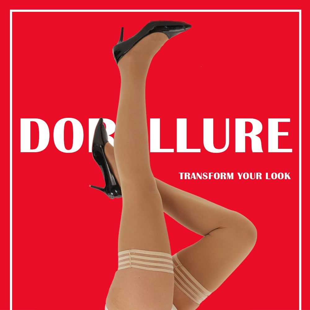 Ultra Strong Thigh High Stockings for Women - 40D Semi-Sheer Stay-Up Silicone Band Nylon Pantyhose | Perfect for Office, Party & Everyday Wear