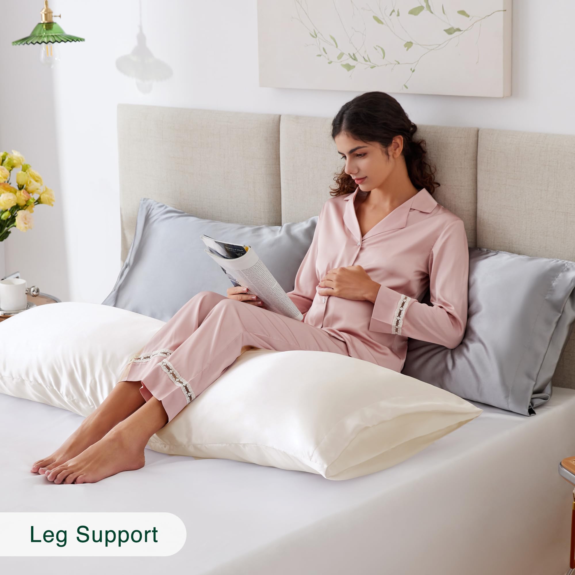 Love's Cabin 20x54 Inch Ivory White Body Pillow Cover - Soft Satin Cooling Pillowcase with Envelope Closure for Hair & Skin Care - Silky Smooth Like Silk Pillowcase - Perfect for Sleeping, Travel & Home Decor