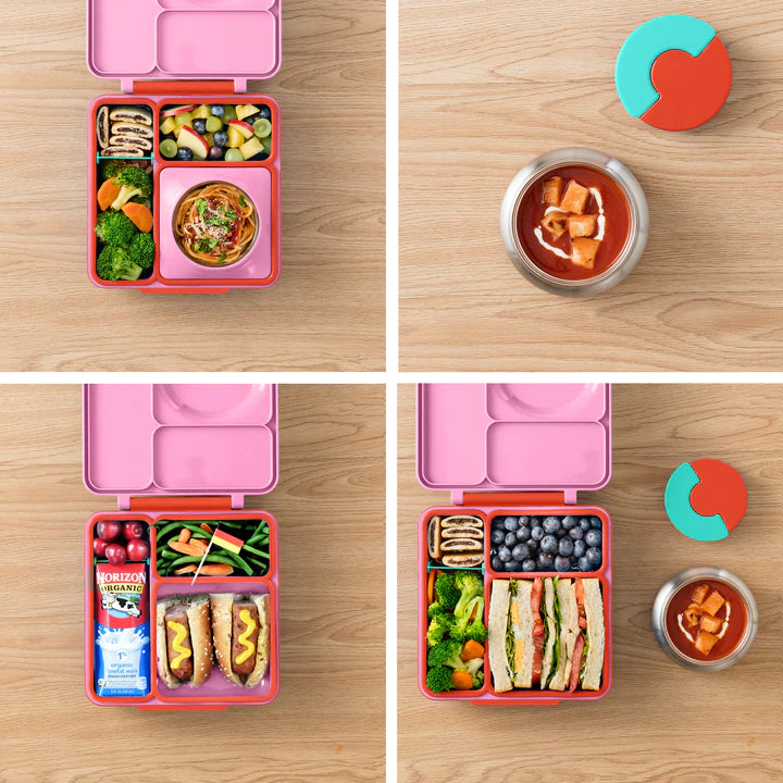 OmieBox V2 Insulated Kids Lunch Box - Leak Proof Bento Container with Thermos, Microwave Safe (Pink Berry) - Perfect for School, Picnics & Travel