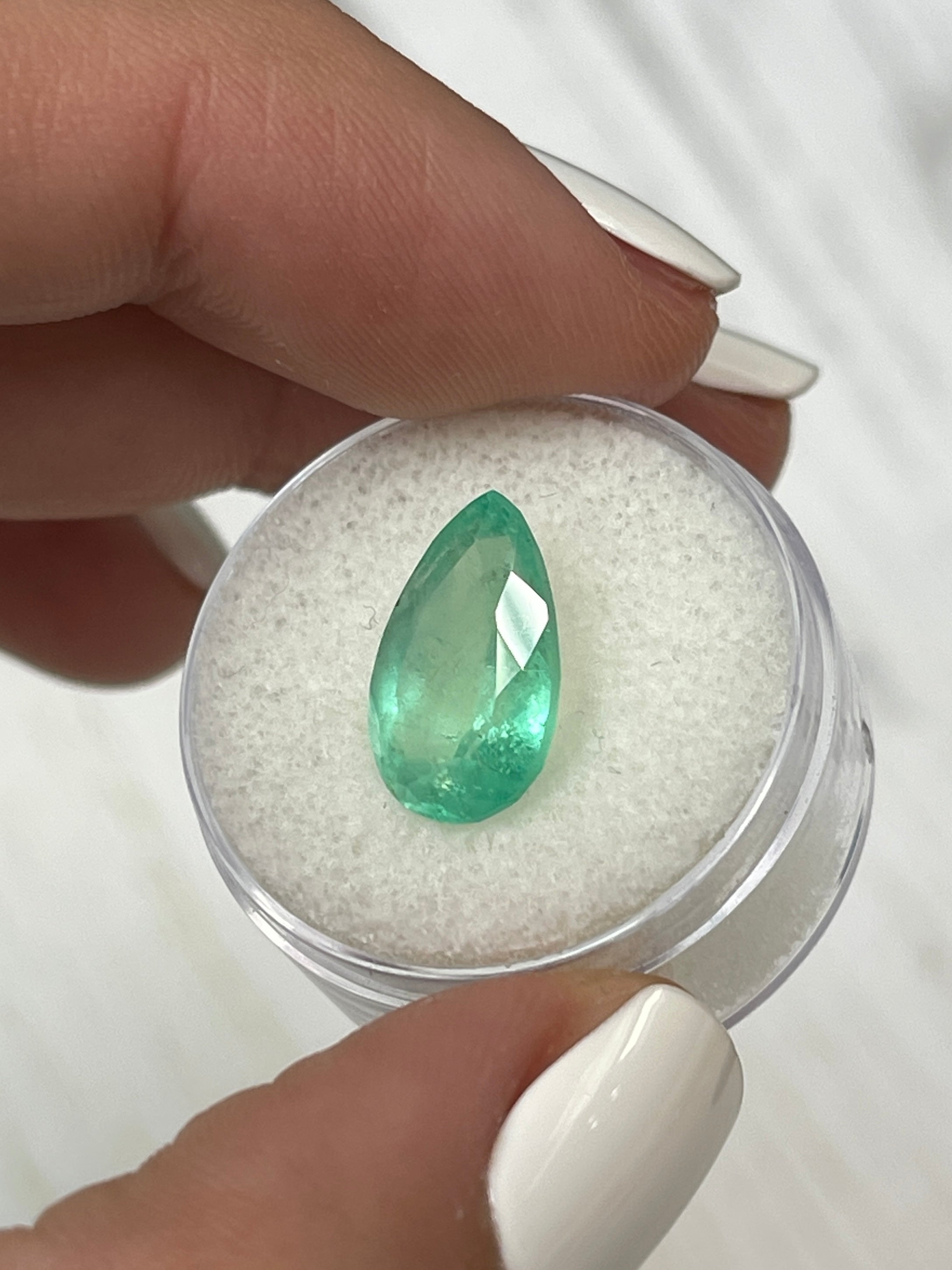 4.20 Carat Light Green Natural Loose Colombian Emerald Pear Cut Gemstone for Jewelry Making - Engagement Rings, Necklaces & Earrings