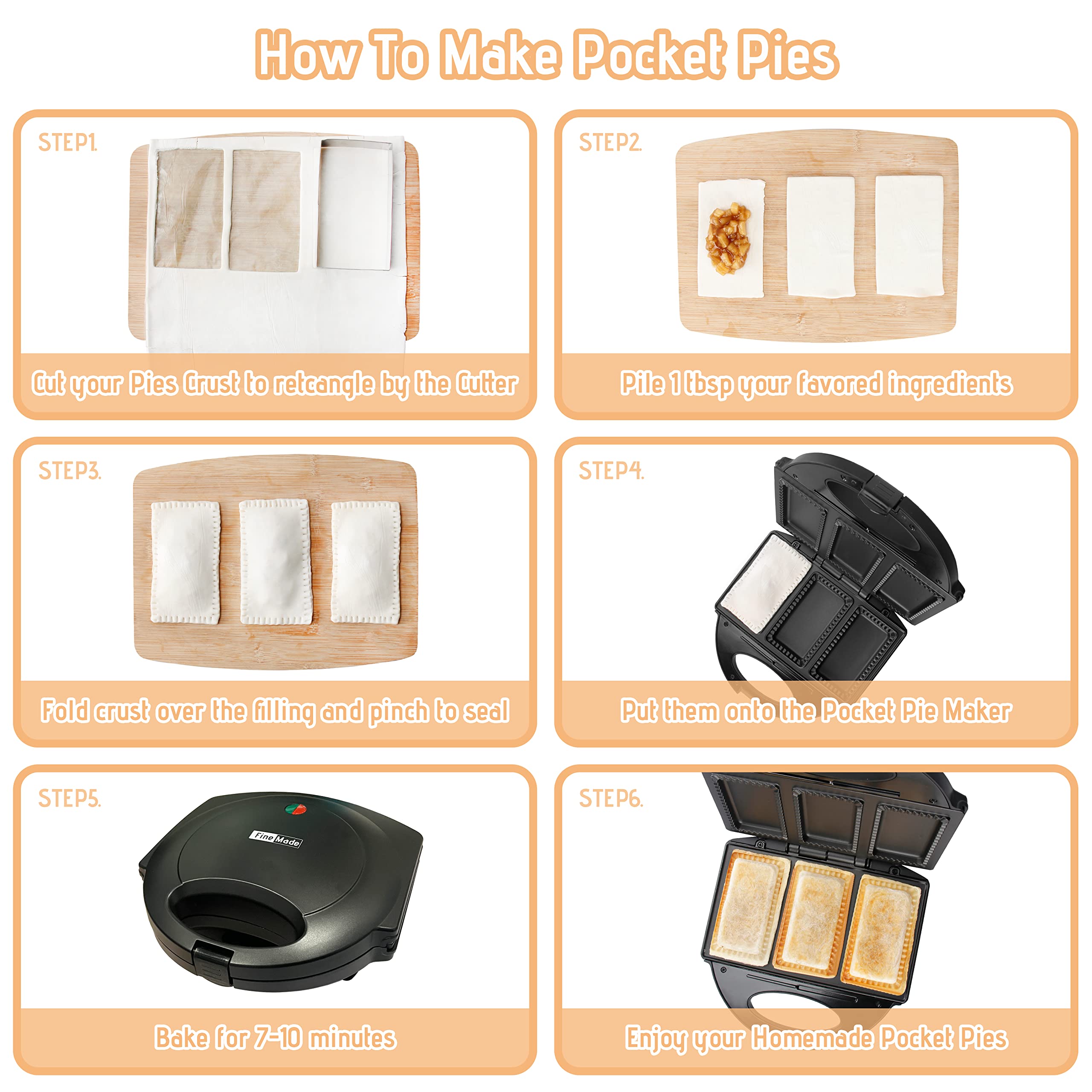 Electric Mini Pocket Pie Maker Machine with Crust Cutter - Non-Stick Pie Iron Press for Hot Pockets, Pizza Pockets & Grilled Cheese - Perfect for Home, Camping & Quick Snacks