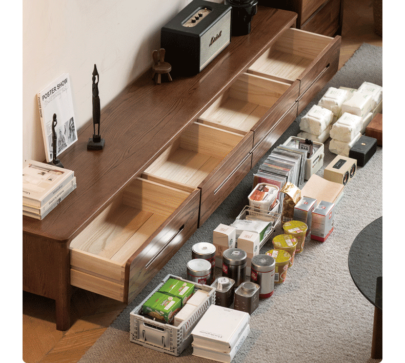 Solid Oak Wood TV Stand - Modern Entertainment Center with Storage Shelves for Living Room, Bedroom & Home Theater