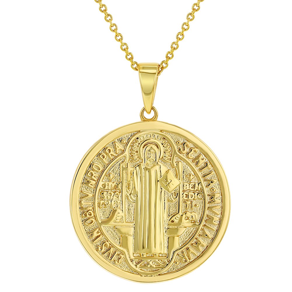 Gold Saint Benedict Medal Pendant Necklace - Religious Jewelry Gift for Women - Perfect for Daily Wear & Special Occasions