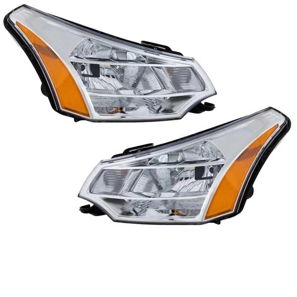 08-11 Ford Focus Halogen Headlight Replacement - Left & Right Set with Bulbs | Durable Front Headlamp for Night Driving & Commuting