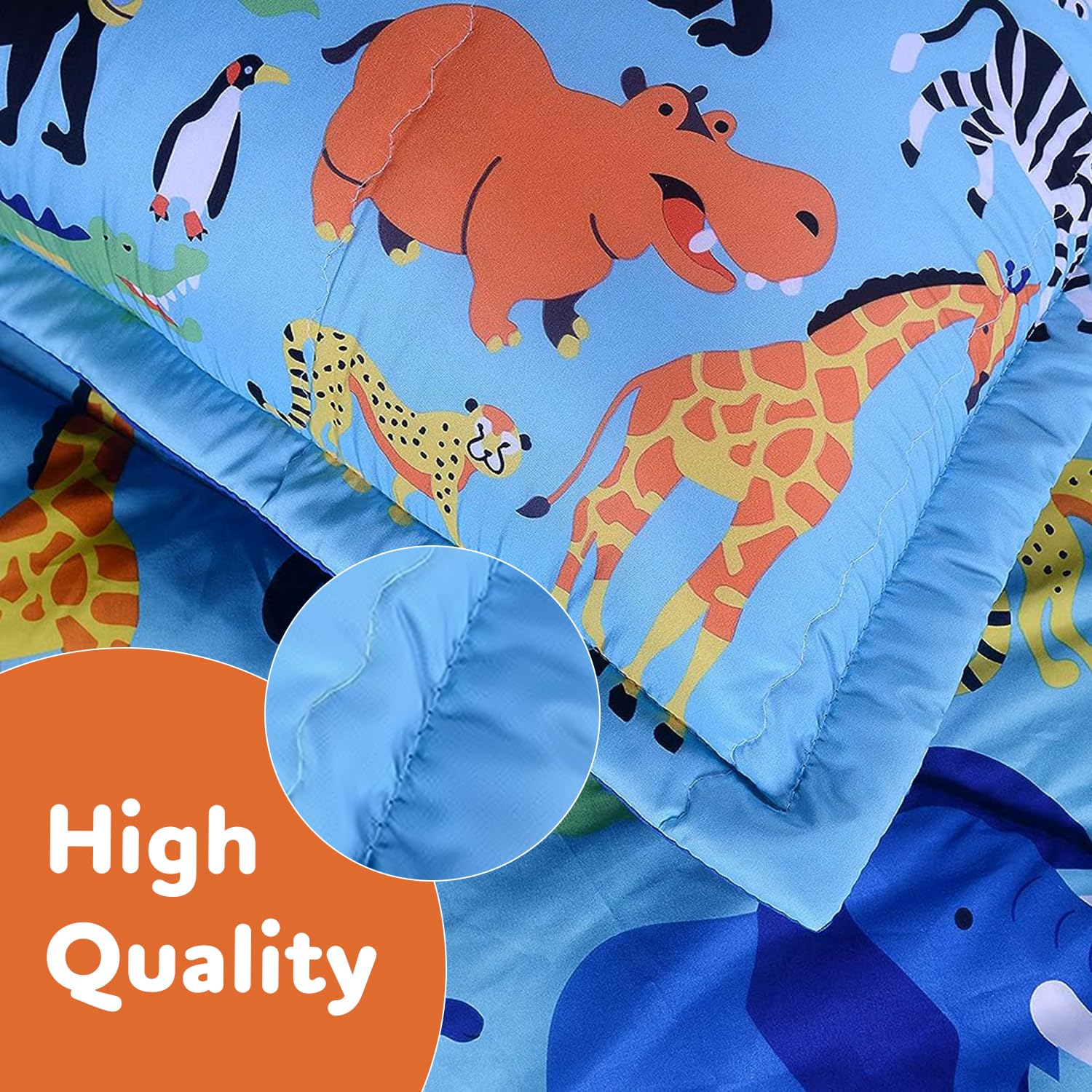 Golden Linens Twin Size 6-Piece Kids Bedding Set - Comforter, Pillowcases, Sheet & Cushion Cover with Jungle Animal Print (Elephant, Giraffe, Lion, Monkey) - Perfect for Zoo-Themed Kids' Rooms, Birthday Gifts & Nursery Decor