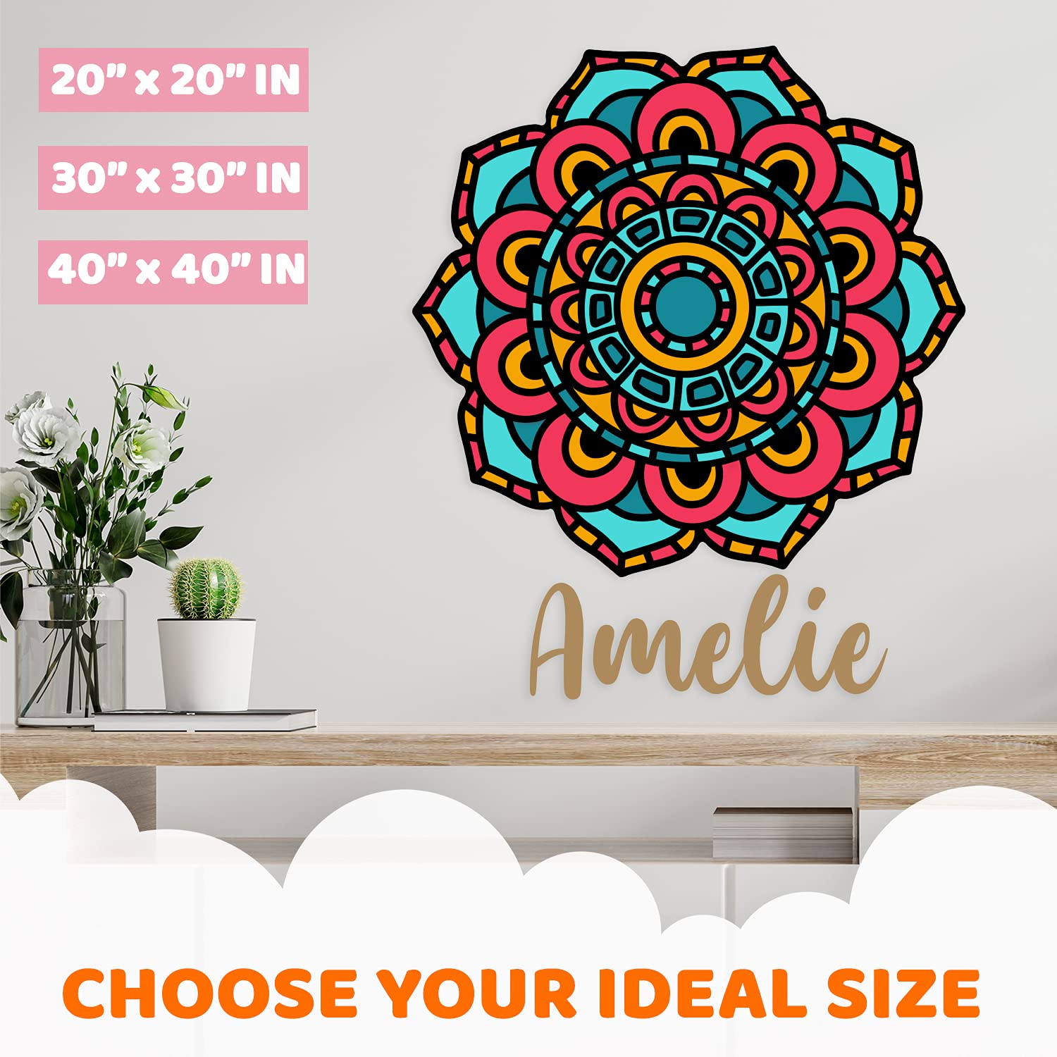 Custom Name Mandala Wall Decal - Handmade Art Sticker for Nursery, Bedroom & Home Decor | Perfect for Kids Rooms, Living Spaces & Gift Giving