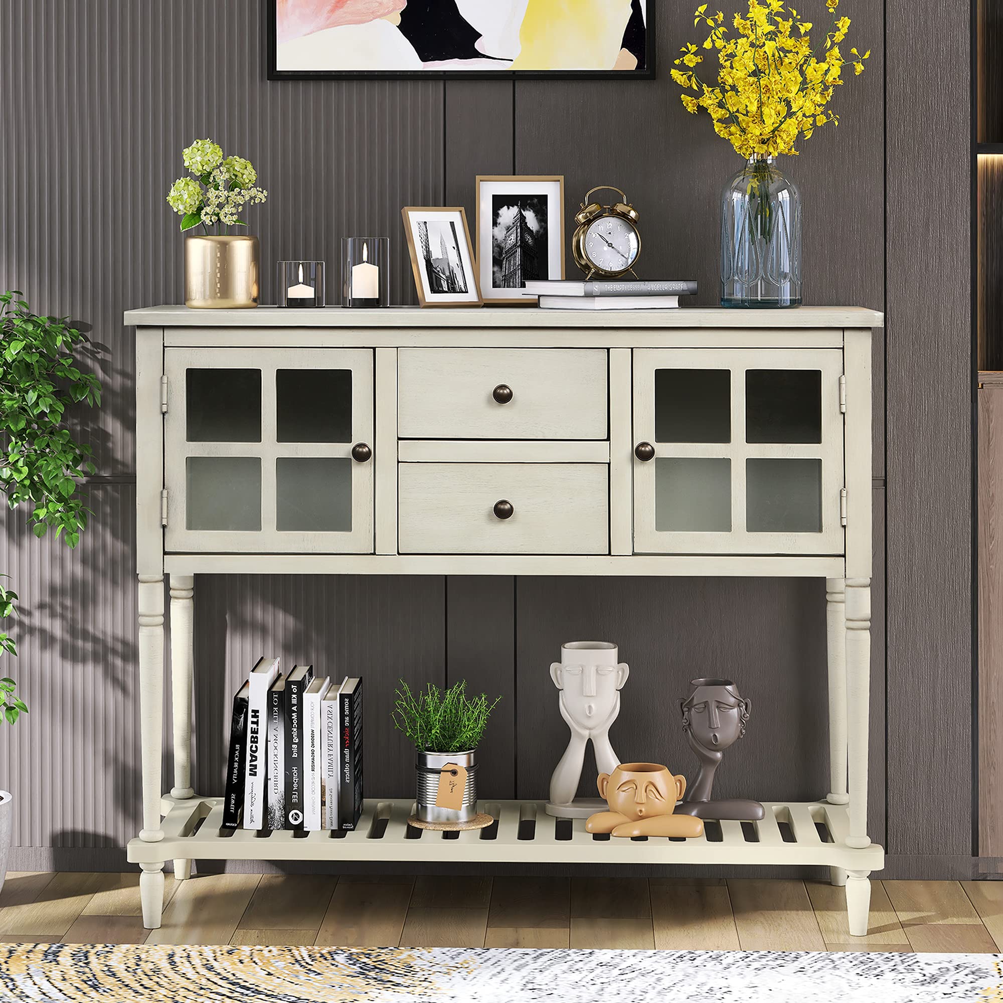 ZSQ Rustic Console Table - Antique Grey Buffet Sideboard for Entryway, Living Room & Dining Room | Perfect for Hallway Storage, Sofa Table & Home Decor
