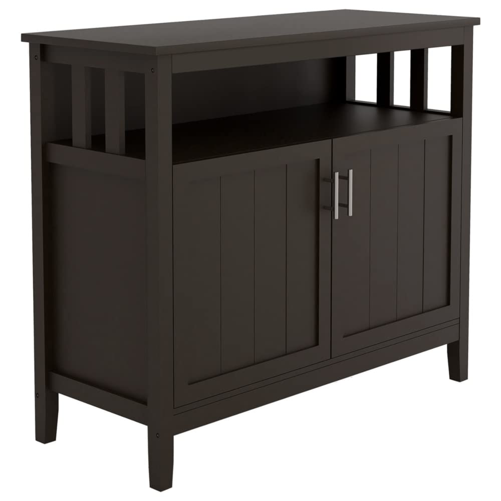 Brown Wooden Kitchen Storage Sideboard & Buffet Server Cabinet - Organize Dishes, Linens & Servingware - Perfect for Dining Room, Kitchen or Entertaining Areas