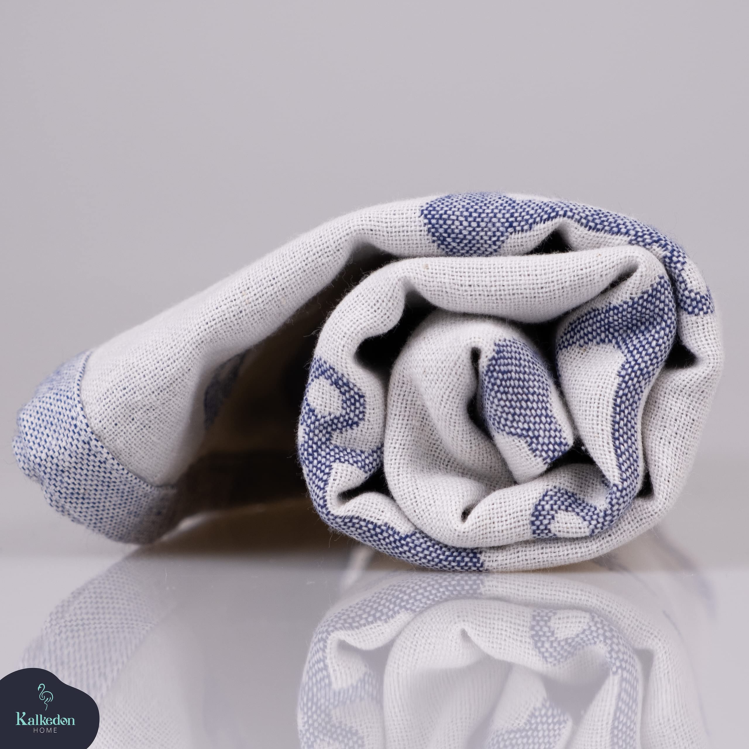 Premium Double-Sided Sand-Free Beach Towel - Organic Turkish Cotton Sarong & Peshtemal - Quick Dry Bath & Beach Blanket (Set of 2, White & Blue) - Perfect for Poolside, Travel & Yoga