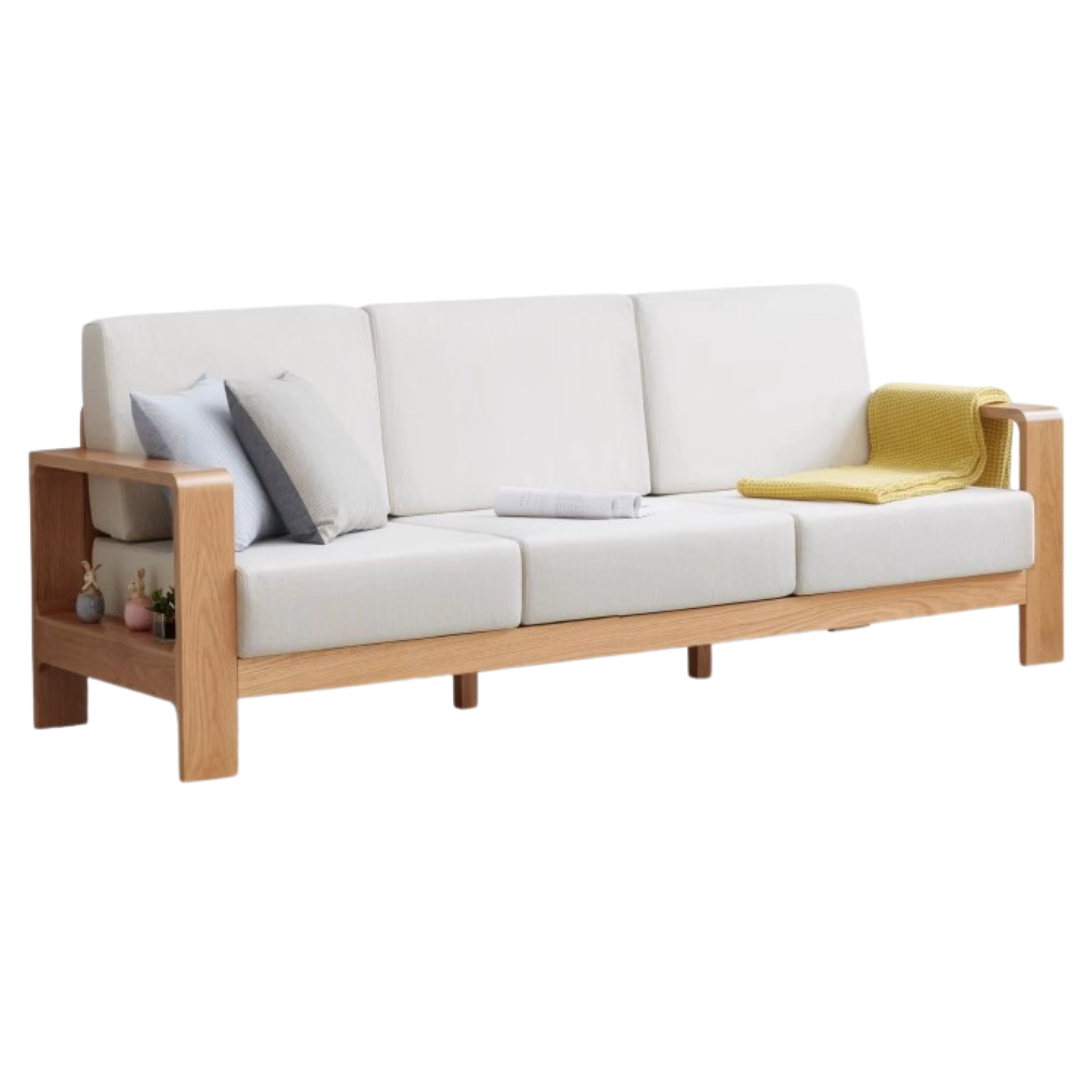 Oak Solid Wood Modern Fabric Sofa - Contemporary Living Room Furniture for Small Spaces & Apartments | Durable & Stylish Home Decor