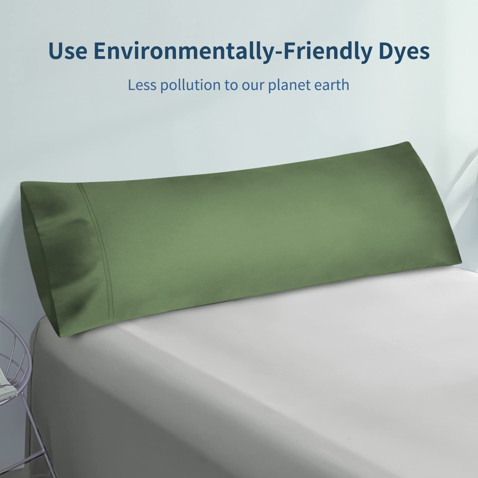 Fittia 20x54 Inch Cooling Body Pillow Cover - Soft Silky Breathable Pillowcase with Envelope Closure - Green - Perfect for Hot Sleepers, Pregnancy Support & Home Decor (1 Pack)