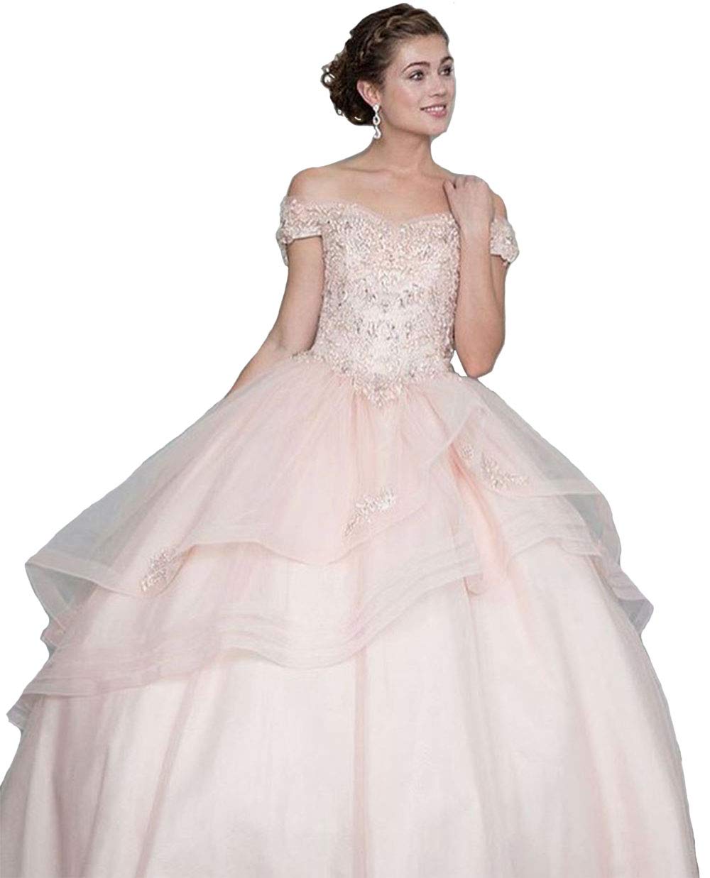 IVYPRECIOUS Baby Pink Crystal Quinceañera Dress | Puffy Off-Shoulder Ball Gown for Sweet 16 Birthday Party | Elegant Evening Gown for Teen Girls' Special Occasions | Perfect for Quinceañera, Prom, and Formal Events