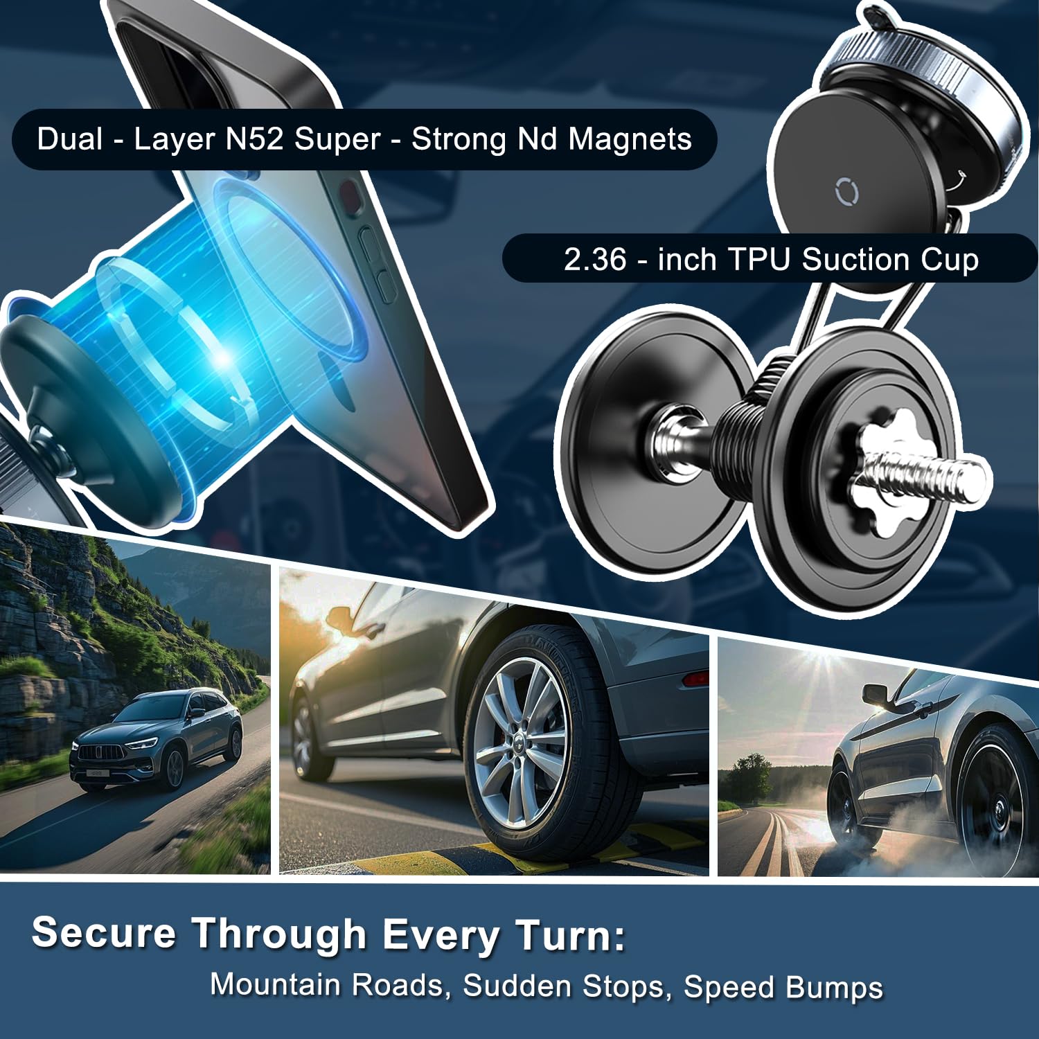 2025 Upgraded Vacuum Magnetic Phone Holder for Car - 360° Rotatable Magnetic Suction Cup Phone Mount for iPhone & Android - Perfect for Gym, Makeup, Driving & Office Use - Compatible with MagSafe & All Smartphones