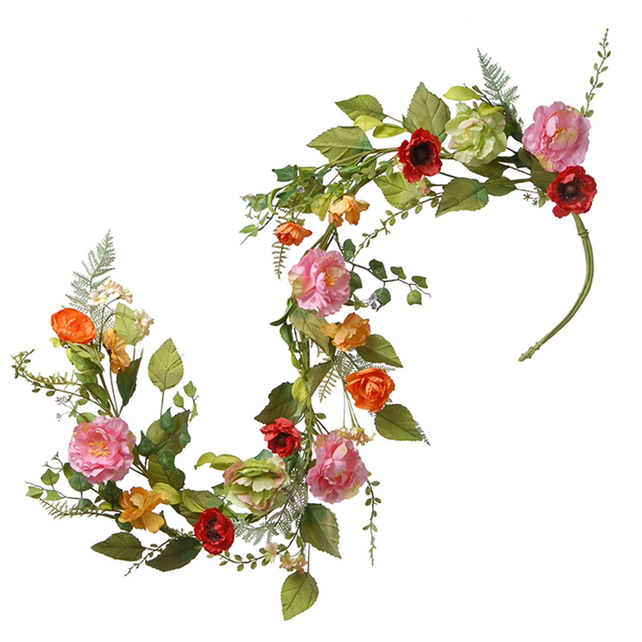 5 ft. Spring Floral Garland with Assorted Flowers, Stems & Leafy Greens - Perfect for Home Decor, Weddings, and Party Backdrops