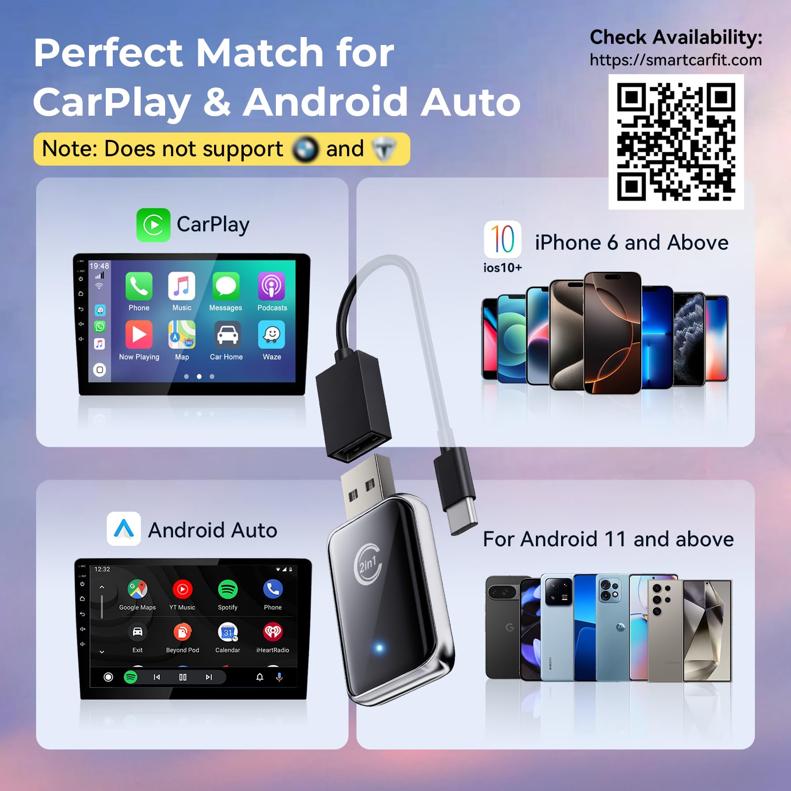 Wireless CarPlay Adapter for iPhone - Convert Wired to Wireless CarPlay & Android Auto - Plug & Play for iOS 10+ & Android 11+ - Compatible with Built-in CarPlay Cars (Silver) - Perfect for Hands-Free Driving & Seamless Music Streaming