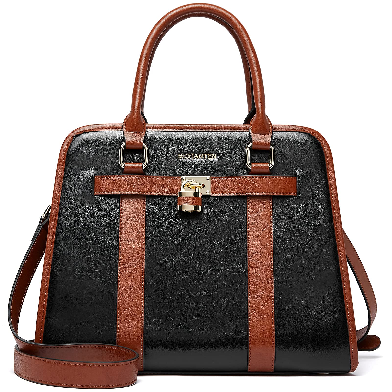 BOSTANTEN Women's Genuine Leather Handbag Designer Satchel Purse Two-Tone Top Handle Work Shoulder Tote Bag for Office, Travel & Everyday Use