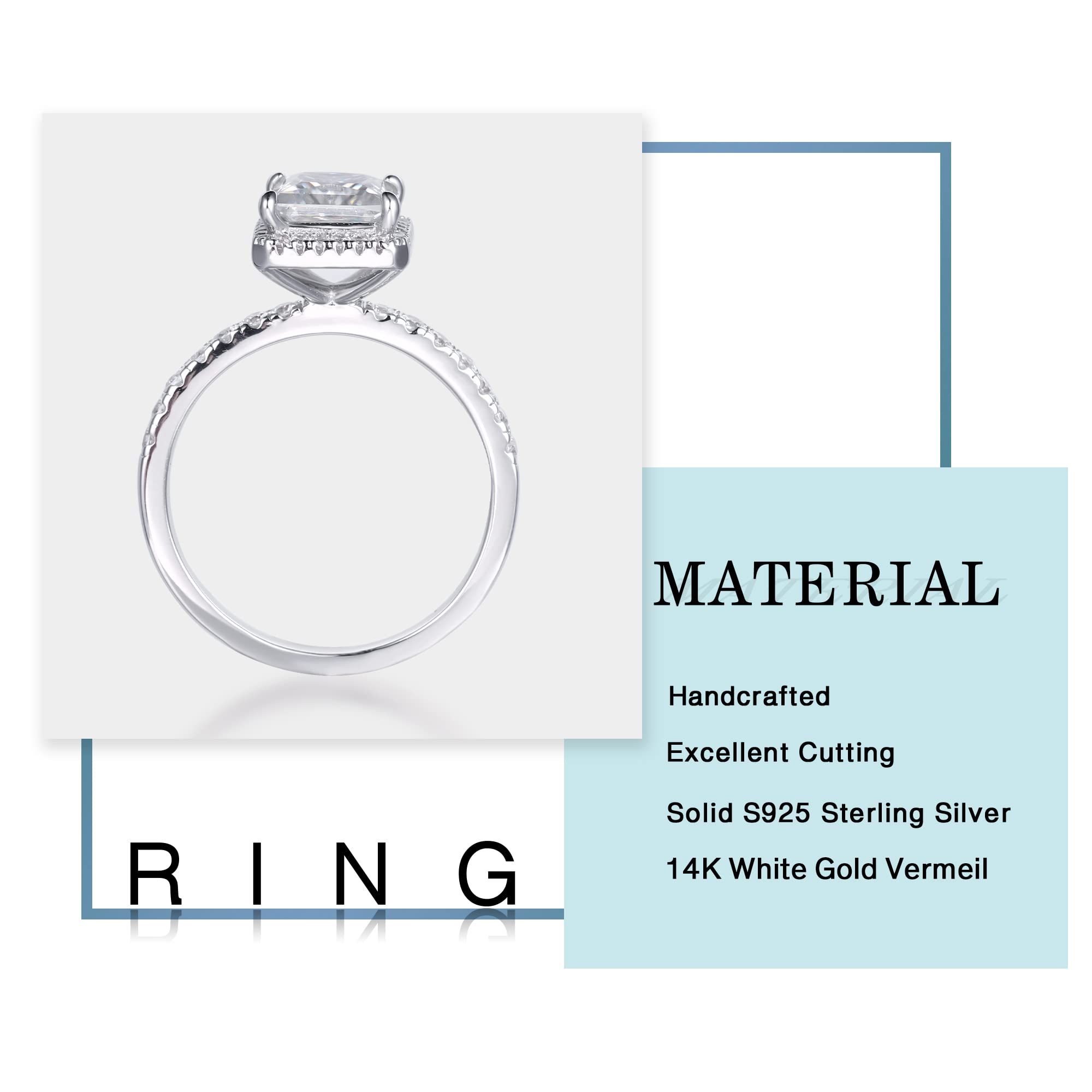 MOOSEA 1.5ct Princess Cut D Color VVS1 Clarity Lab-Created Moissanite Engagement Ring - 14K White Gold Vermeil Wedding Band for Women, Anniversary Gift for Wife, Girlfriend, Mother | Perfect for Proposals, Weddings, Date Nights & Special Occasions