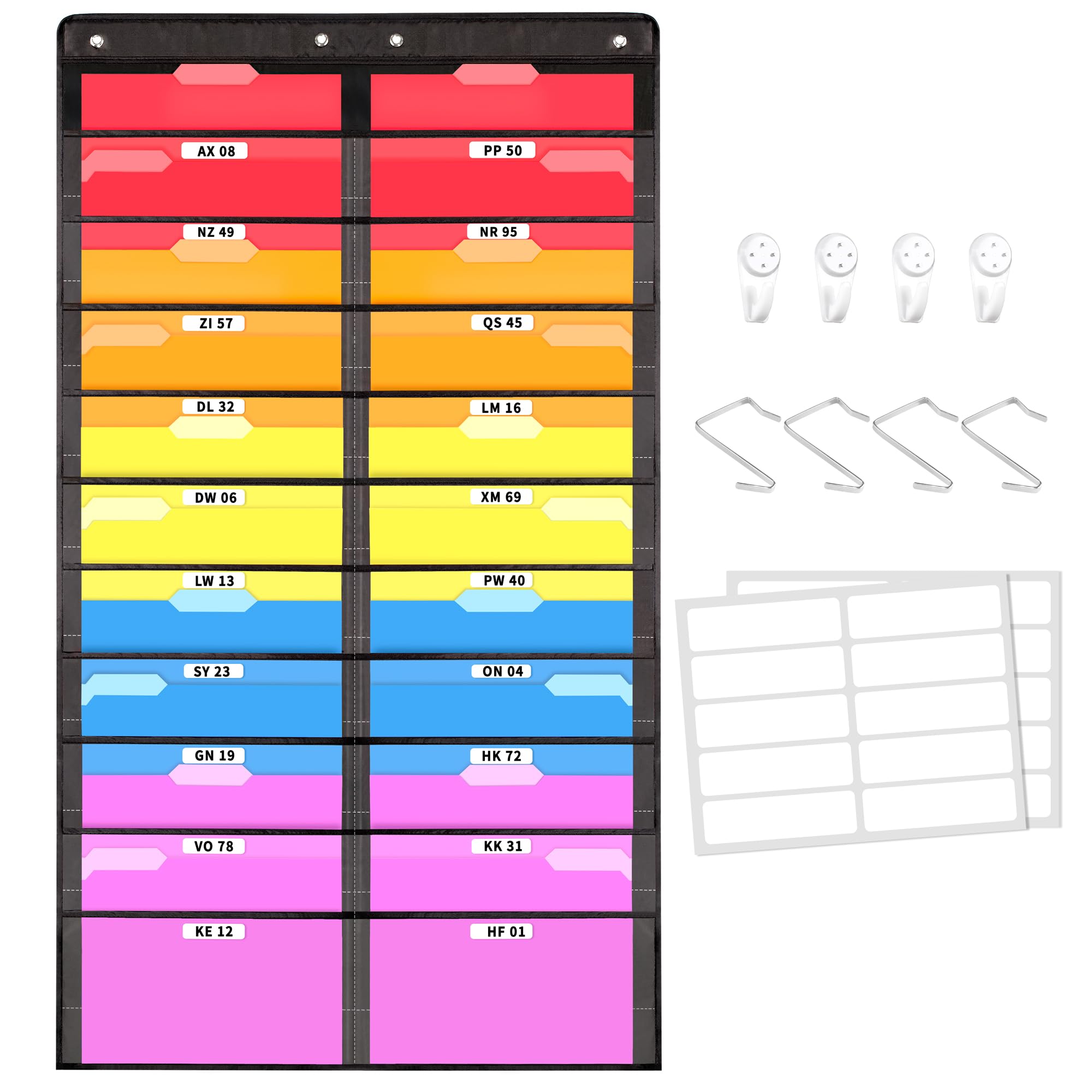 Annecy 20 Clear Pockets Hanging Wall File Organizer - Space Saving Storage Pocket Chart for Office & Classroom - Holds File Folders, Papers & Documents - Includes Wall Hangers & Over Door Hooks - Perfect for Teacher Organization & Home Office Storage