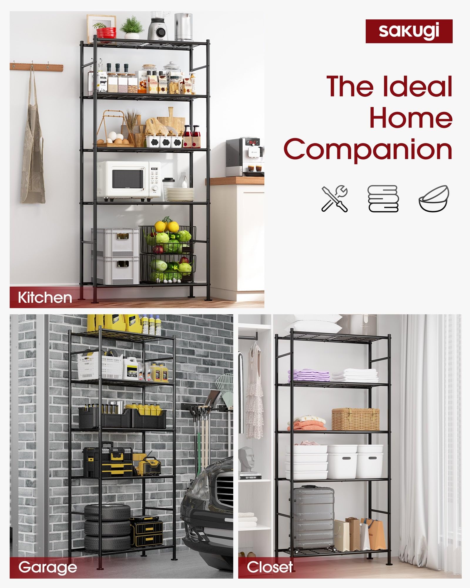 5-Tier Heavy Duty Metal Storage Shelves - 33.1