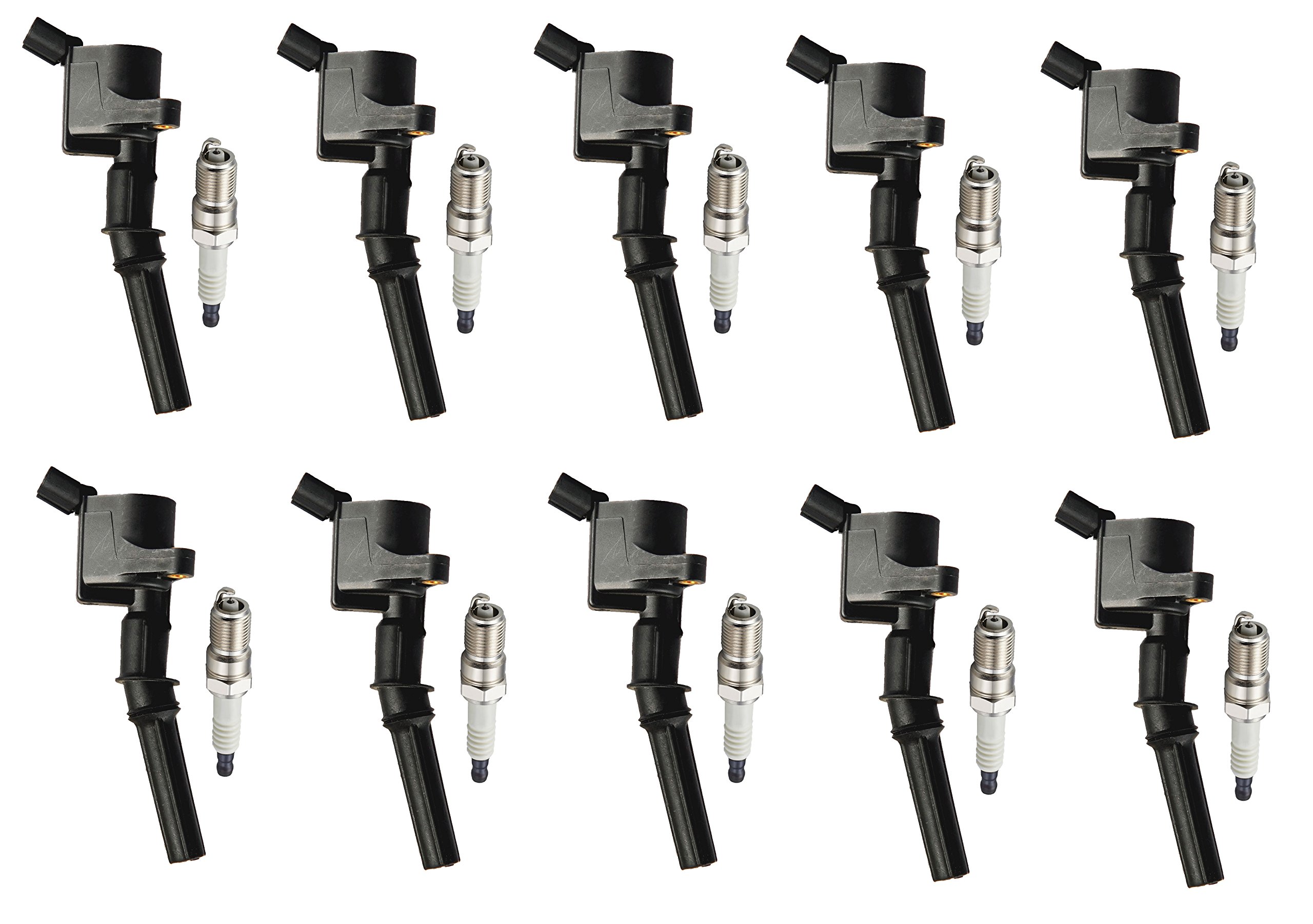 10 Pcs Ignition Coil Pack & Iridium Spark Plug Set - Compatible with Ford 4.6L Engine (F-150, Expedition, E-150, E-250), Lincoln & Mercury Models - Replacement for FD503 SP493 - Perfect for Engine Tune-Up & Performance Enhancement