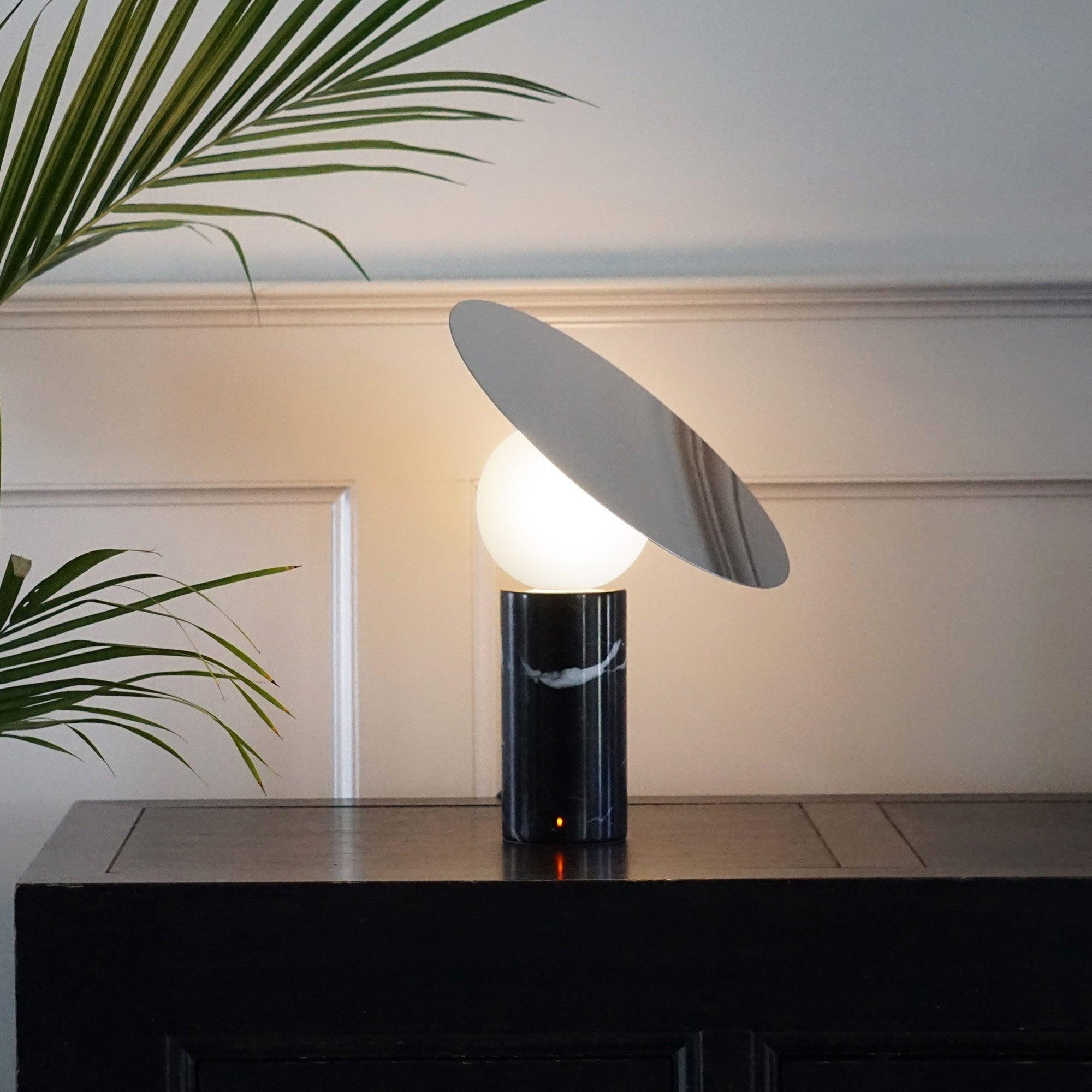 Modern Bola Disc Table Lamp - Sleek LED Nightstand Light for Bedroom, Living Room & Office - Perfect for Reading, Relaxing & Decor