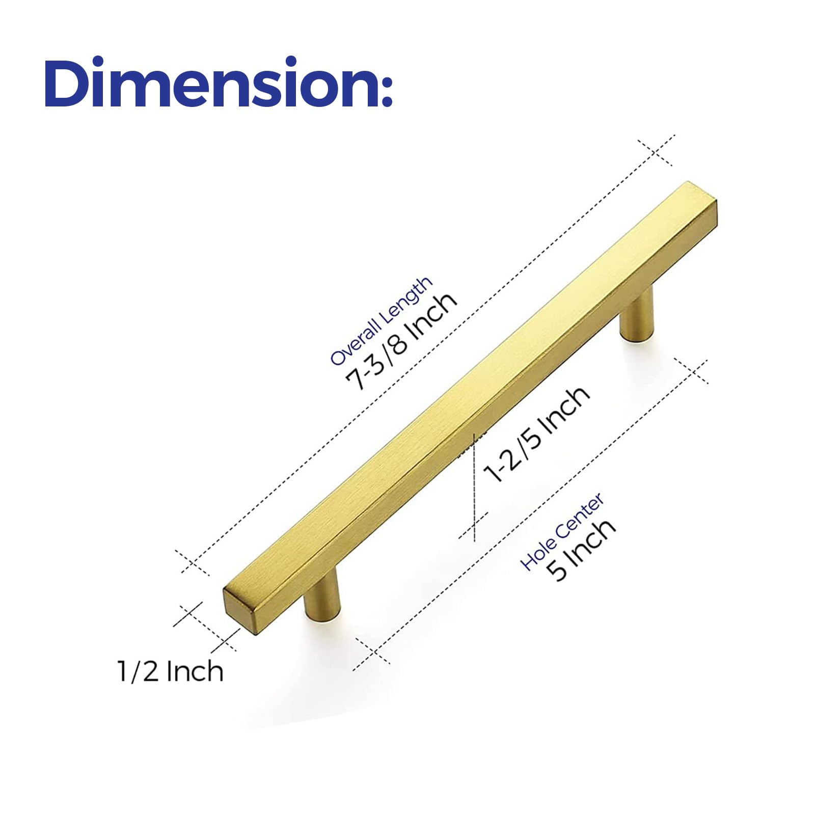 Ravinte 60 Pack 7.38 Inch Square Cabinet Pulls - Brushed Brass Stainless Steel Kitchen Drawer Handles - 7-3/8” Length, 5” Hole Center - Perfect for Modern Kitchen Cabinets, Bathroom Vanities & Furniture Upgrades
