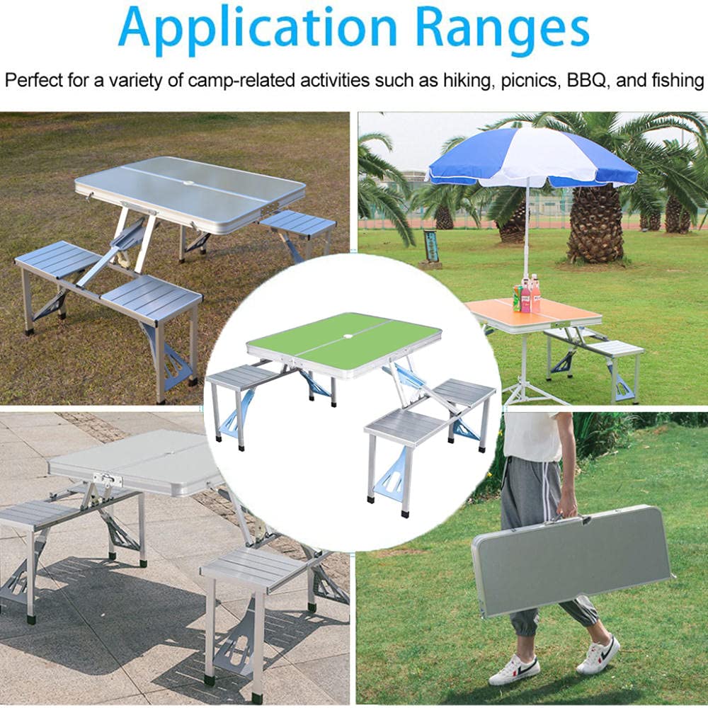 Portable Folding Camping Picnic Table with 4 Chairs - Lightweight Aluminum Alloy Outdoor Dining Set for Camping, BBQ, Garden Parties & Indoor Use | Compact & Durable Design