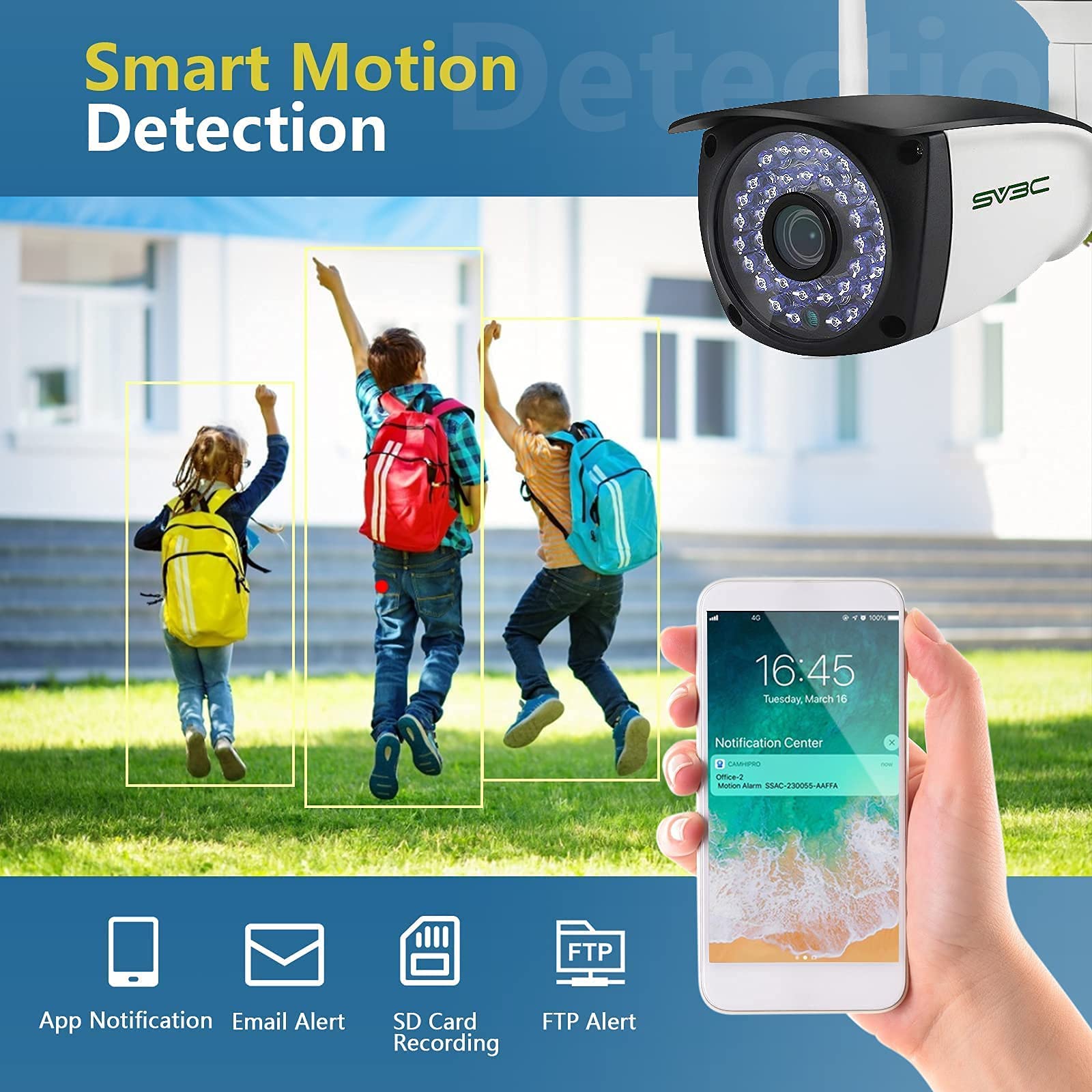 SV3C 5MP Outdoor WiFi IP Security Camera with Human Motion Detection, 2-Way Audio & Night Vision - Weatherproof CCTV Camera for Home Surveillance (Supports SD Card, 1 or 2 Pack) - Perfect for Monitoring Front Yard, Backyard, Garage & Business Security
