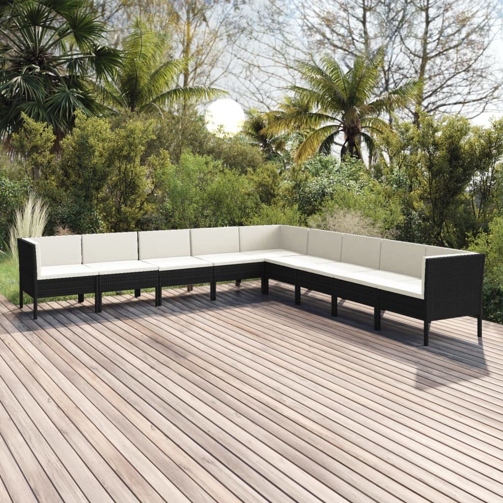 CHARMMA 9-Piece Outdoor Patio Furniture Set with Cushions - All-Weather Wicker Rattan Sofa Sectional - Black Lounge Set for Garden, Backyard, Poolside & Balcony