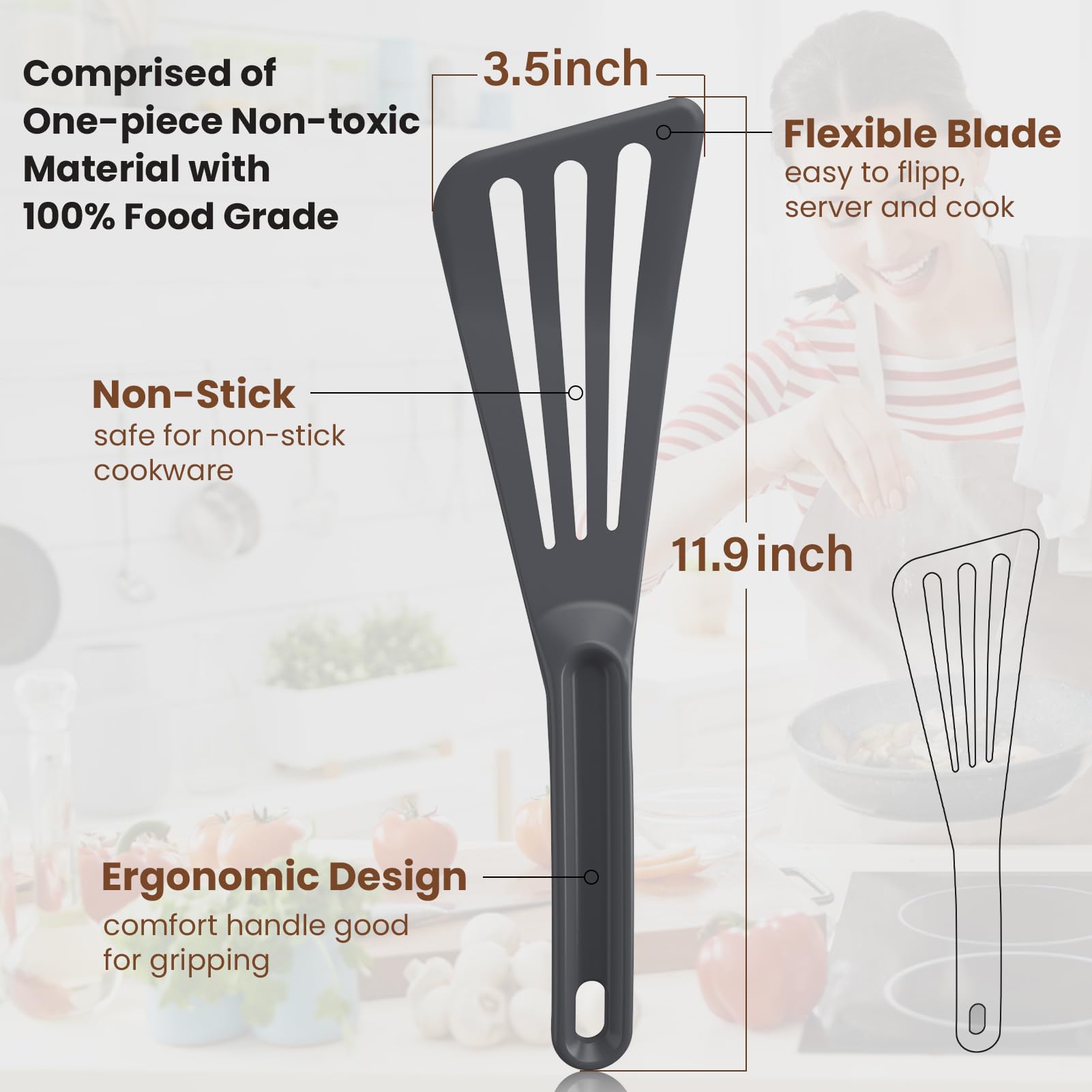Slotted Spatula - Heat Resistant Professional Fish Turner & Flipper - Safe for Nonstick Cookware - Perfect for Grilling, Flipping Fish & Cooking Delicate Foods