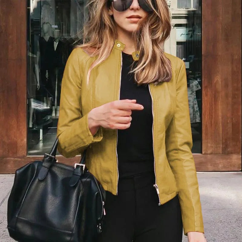 Women's Faux Leather Jacket - PU Motorcycle Biker Coat, Slim Fit Short Outerwear for Fall & Winter | Casual, Party, Night Out Fashion