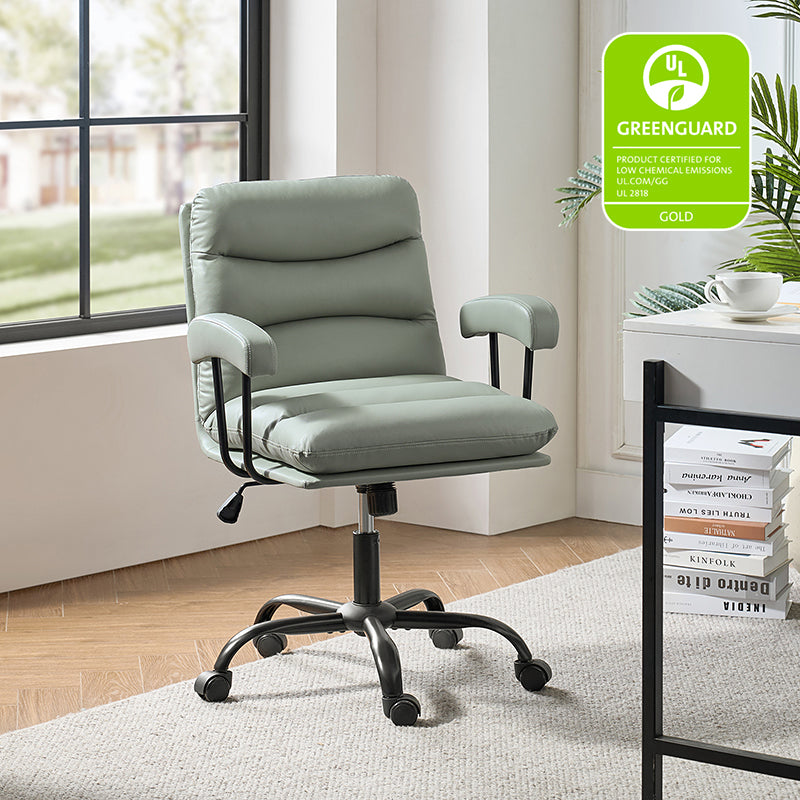 Anselm Modern Ergonomic Faux Leather Office Chair - Adjustable Swivel Desk Chair with Lumbar Support for Home & Office Workspace