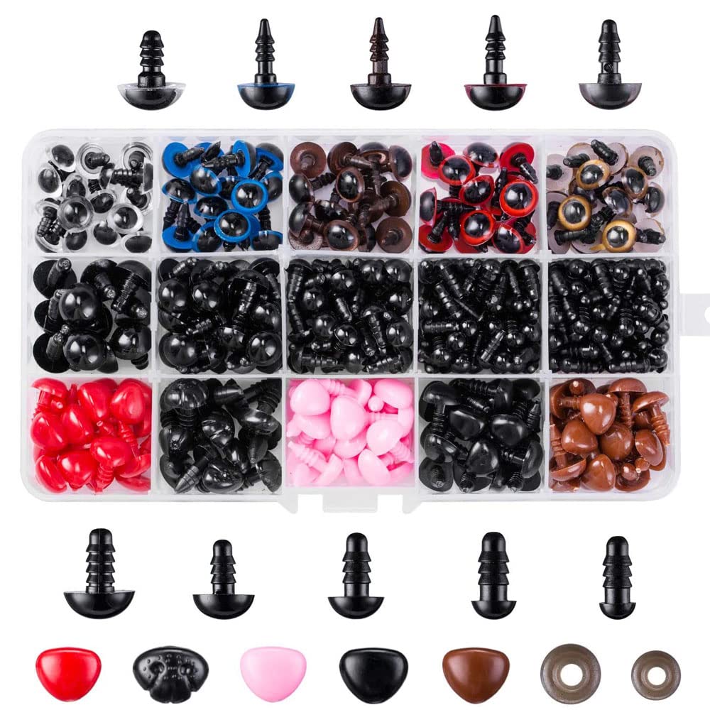 Qtopun 752-Piece Plastic Safety Eyes and Noses with Washers - Colorful Craft Doll Eyes & Animal Noses for Amigurumi, Plush Toys, Teddy Bears, Crochet Projects - Perfect for DIY Stuffed Animals, Handmade Gifts, and Kids Crafts