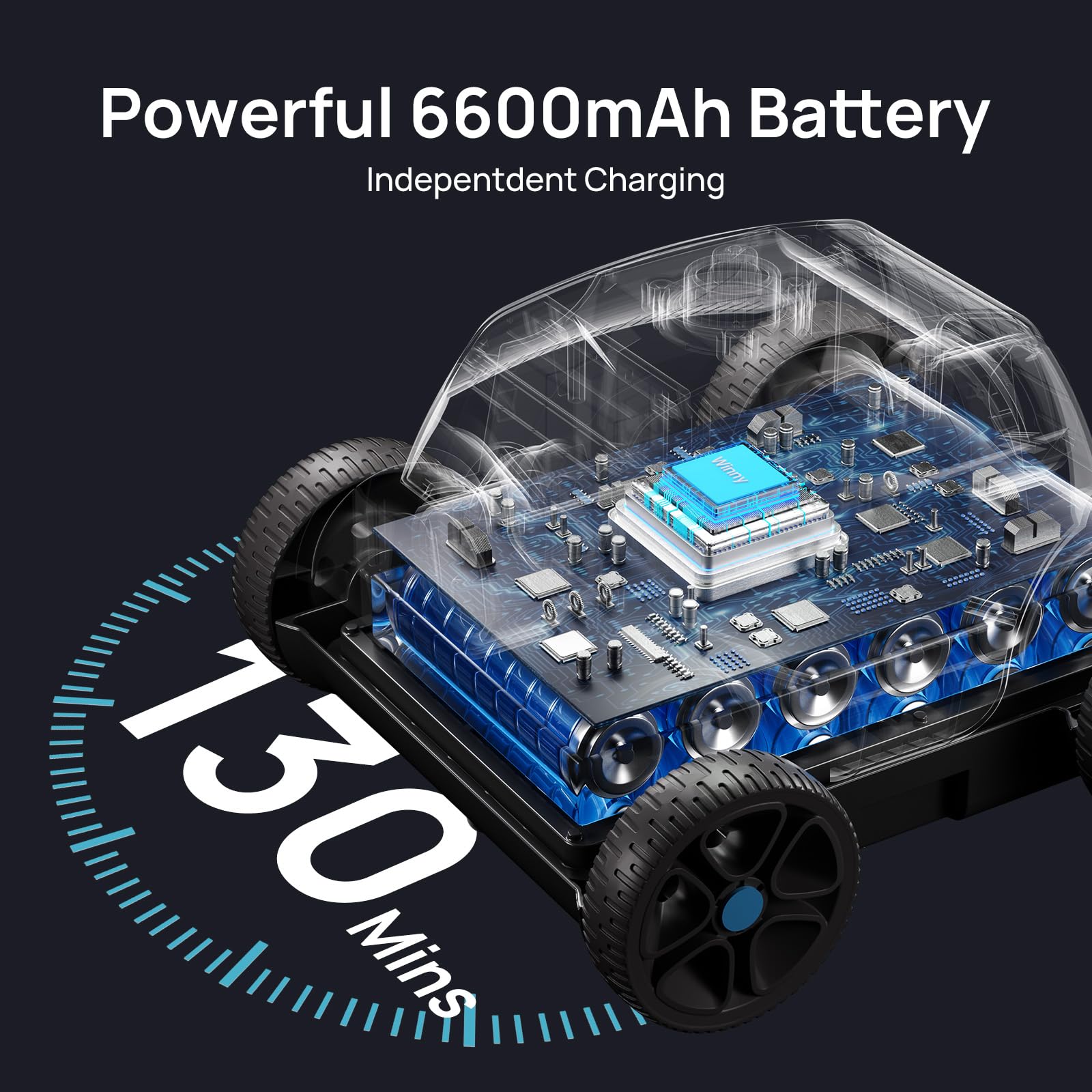 Cordless Robotic Pool Vacuum for Above Ground Pools - Powerful Suction, 130min Runtime, 6600mAh Battery - Cleans Flat Pools Up to 1300 Sq.Ft - Perfect for Backyard, Inground & Residential Swimming Pools