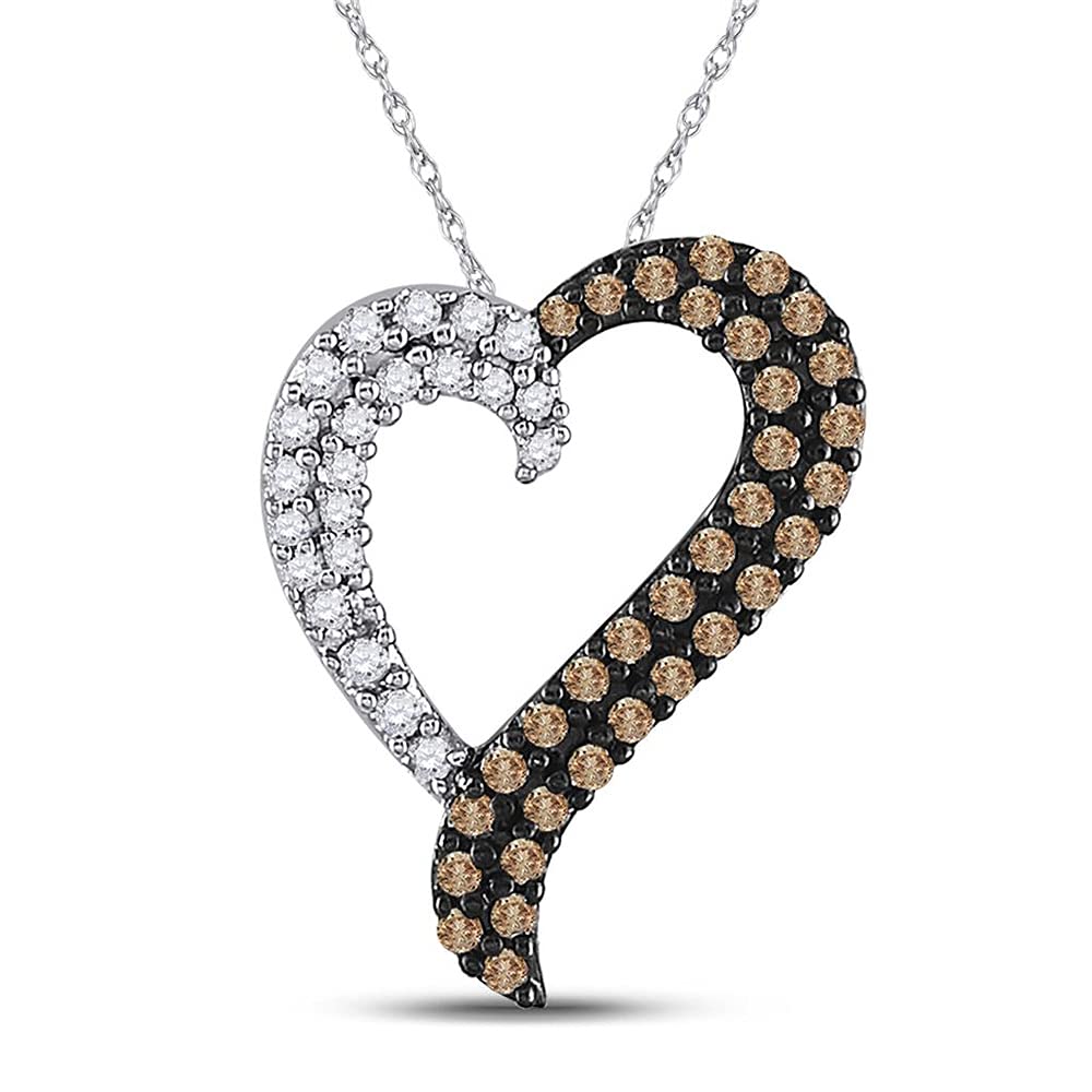 14K White Gold Women's Round Brown Diamond Heart Pendant Necklace - 1/3 CTTW - Elegant Jewelry Gift for Valentine's Day, Anniversary & Special Occasions