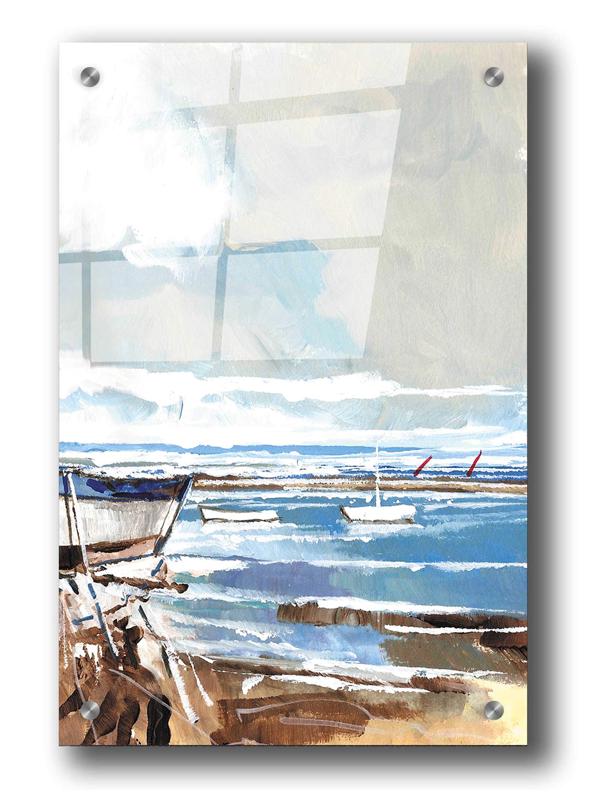 Stuart Roy 'Boat on Shore I' Acrylic Glass Wall Art - 24x36 Inch Modern Coastal Painting for Living Room, Bedroom & Office Decor