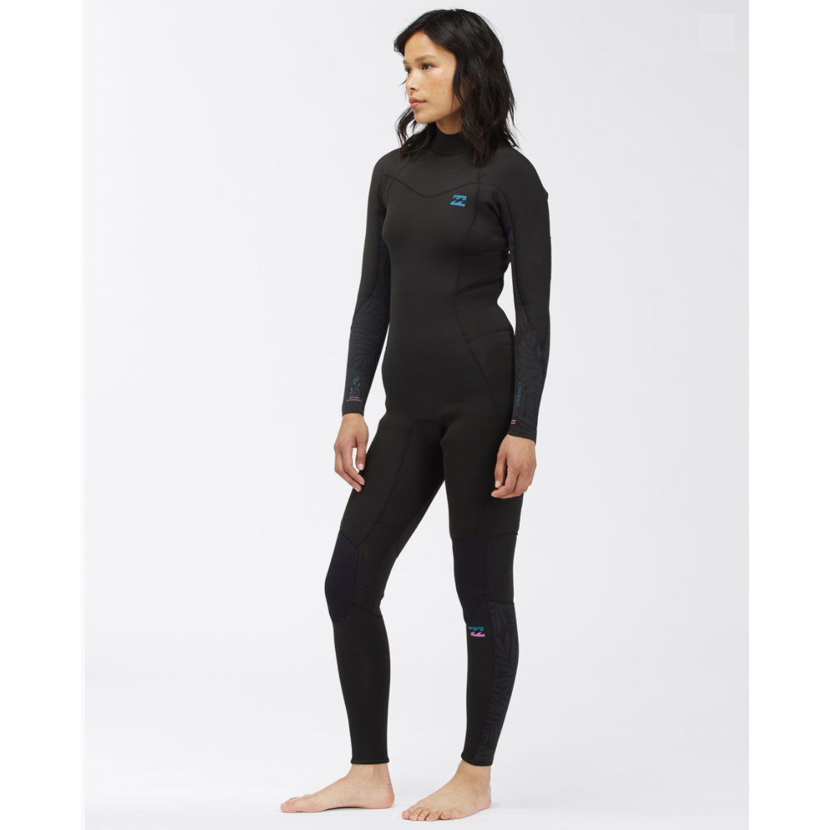 Women's Billabong Synergy 4/3mm Back Zip Full Wetsuit - Black Palms - Perfect for Surfing, Diving & Water Sports