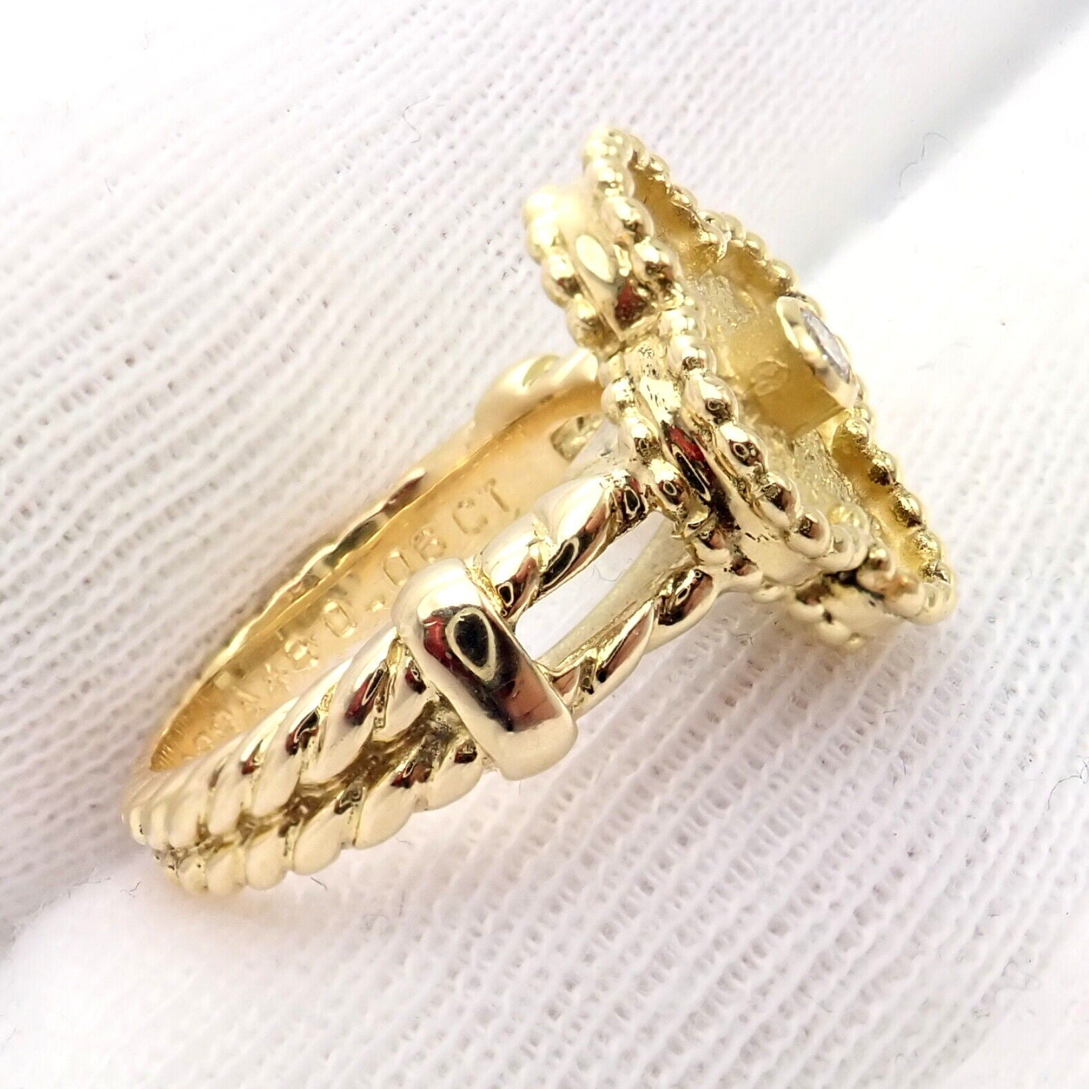 Authentic Van Cleef & Arpels Vintage Alhambra 18k Yellow Gold Diamond Ring 4.75 - Luxury Jewelry for Women, Perfect for Weddings, Anniversaries & Special Occasions