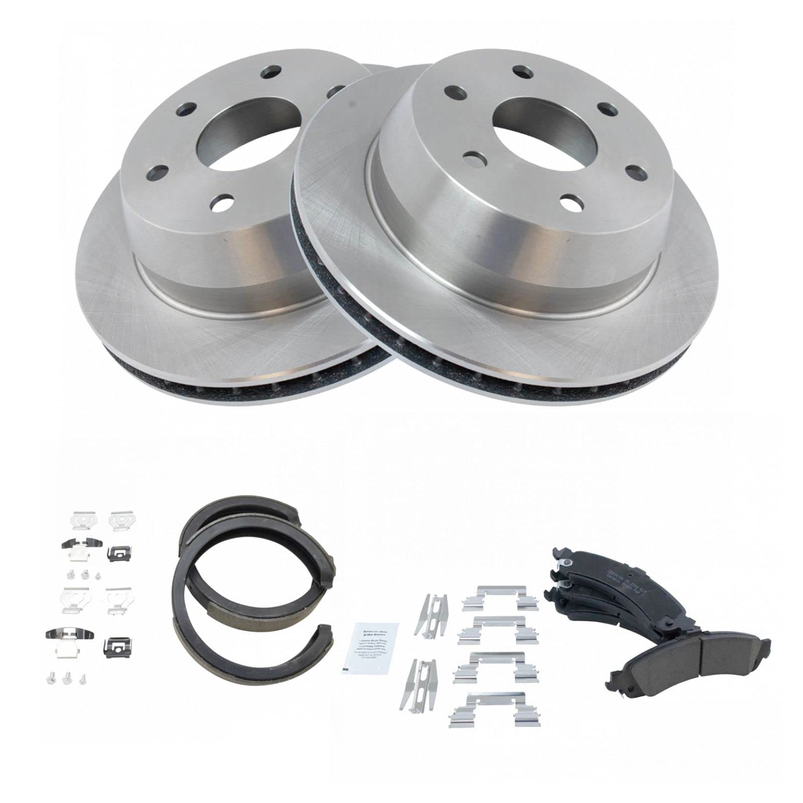 Premium Rear Brake Rotor & Ceramic Pads with Parking Shoes for GM Trucks - Heavy Duty Braking Performance for Silverado, Sierra & More | Ideal for Towing, Off-Roading & Daily Commuting