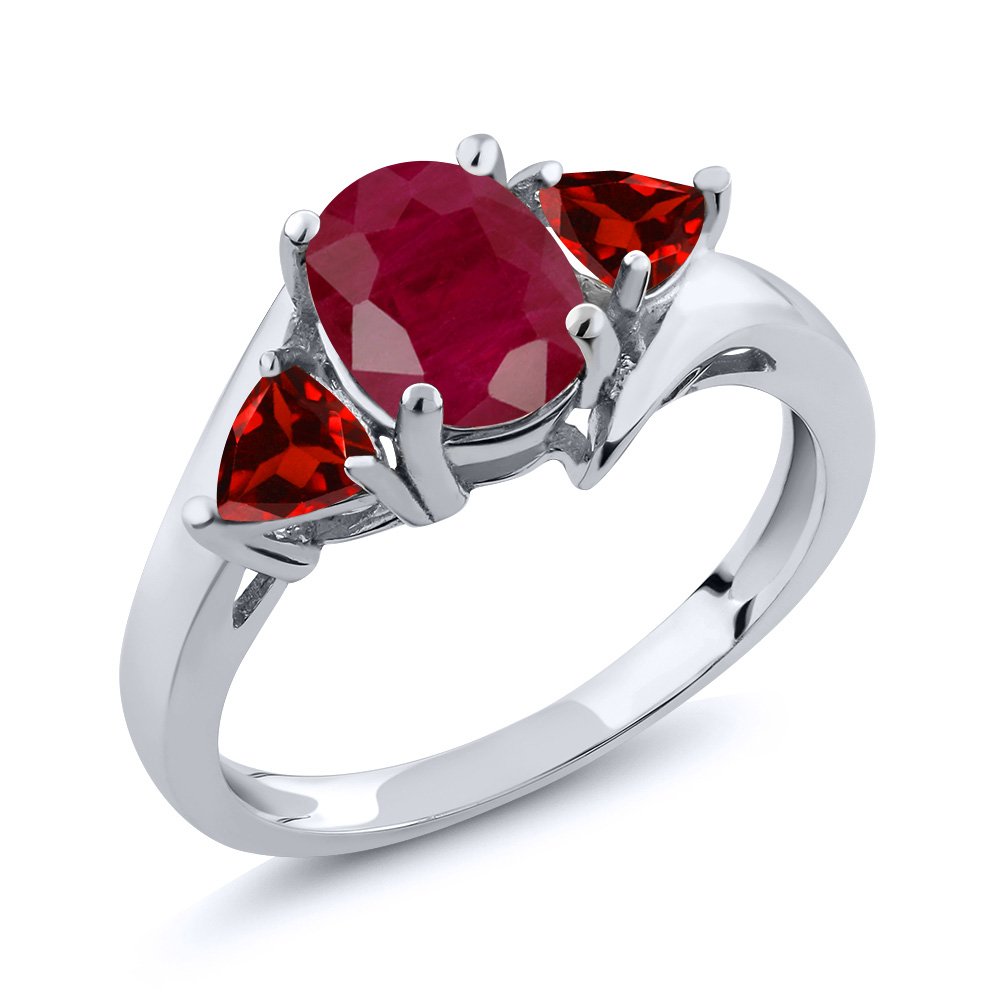 2.28 Ct Oval Red Ruby & Garnet 925 Sterling Silver Ring for Women | Gem Stone King | Elegant Jewelry for Engagement, Wedding & Special Occasions