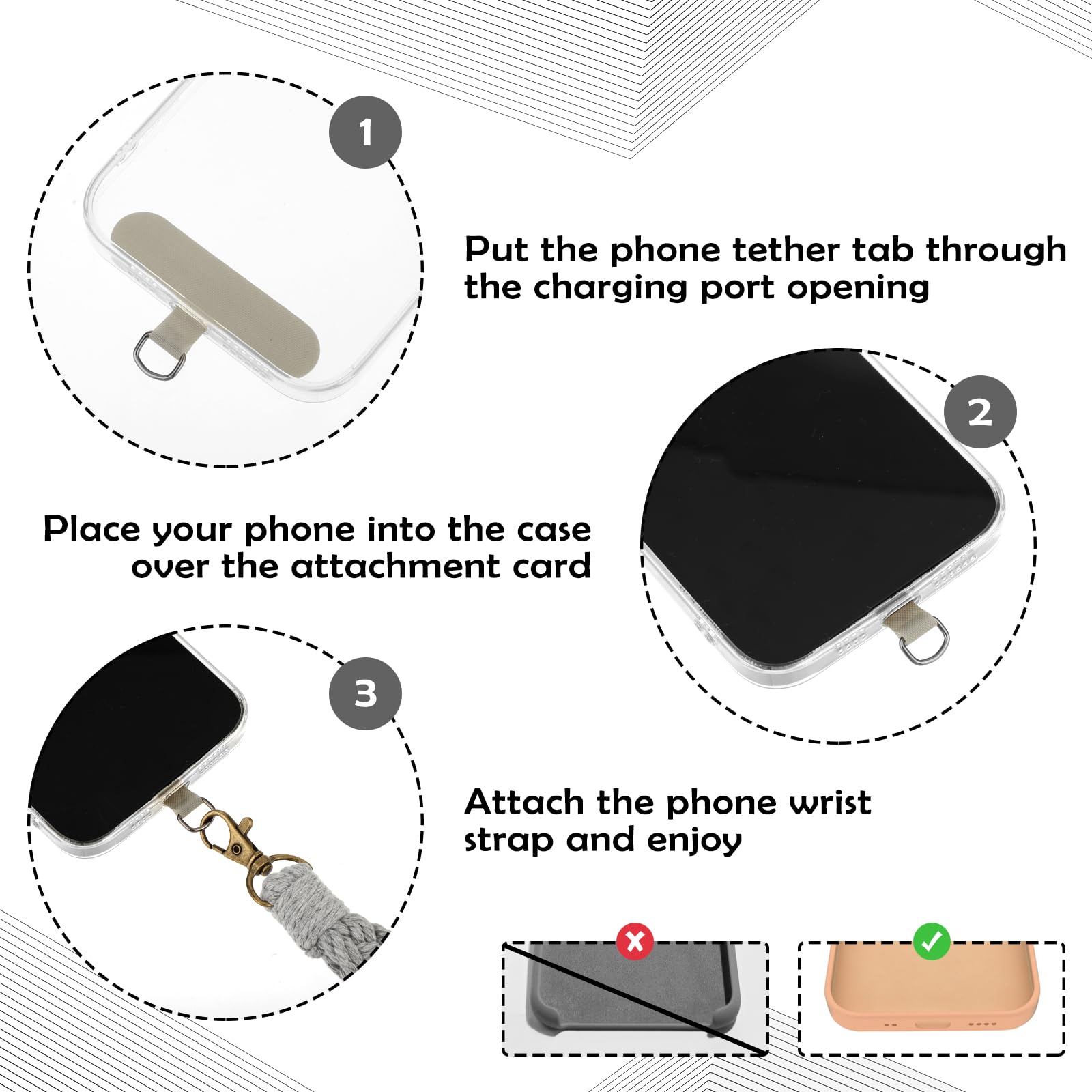 3 Pack Phone Wrist Strap - Anti-Loss Cell Phone Lanyard with Tether Tab Keychain for iPhone & Android - Perfect for Gym, Travel & Outdoor Activities (Women & Men)