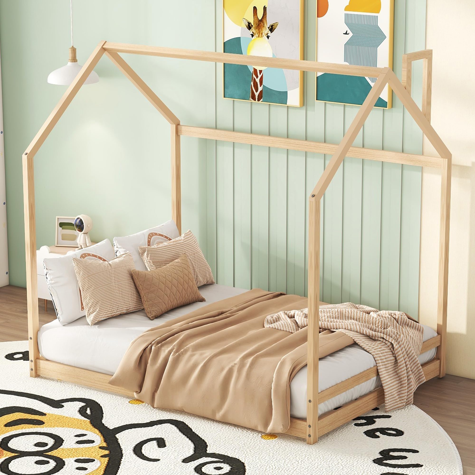 Bellemave Montessori Floor Bed for Toddlers - Natural Wood Kids Bed Frame for Boys & Girls - Safe Low Bed for Child's Bedroom, Playroom, or Montessori Classroom