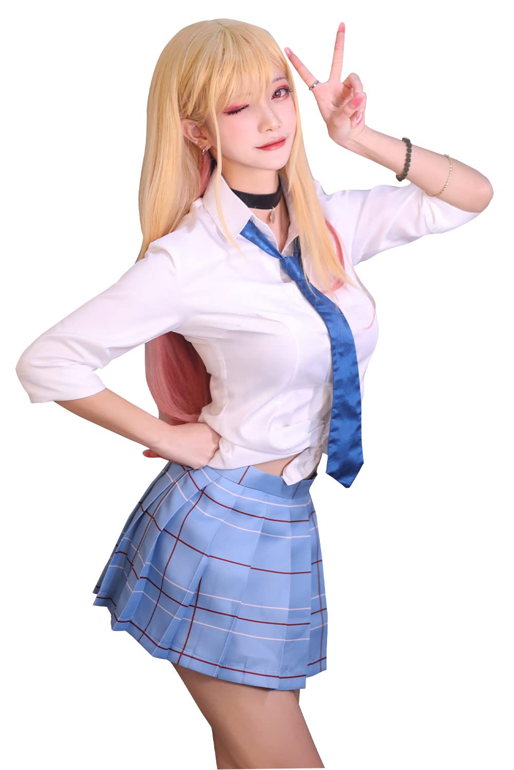 Japanese School Girl Uniform Costume for Women - Pleated Skirt with Stockings & Necktie - Anime Cosplay Outfit - Perfect for Halloween, Cosplay Events and Themed Parties