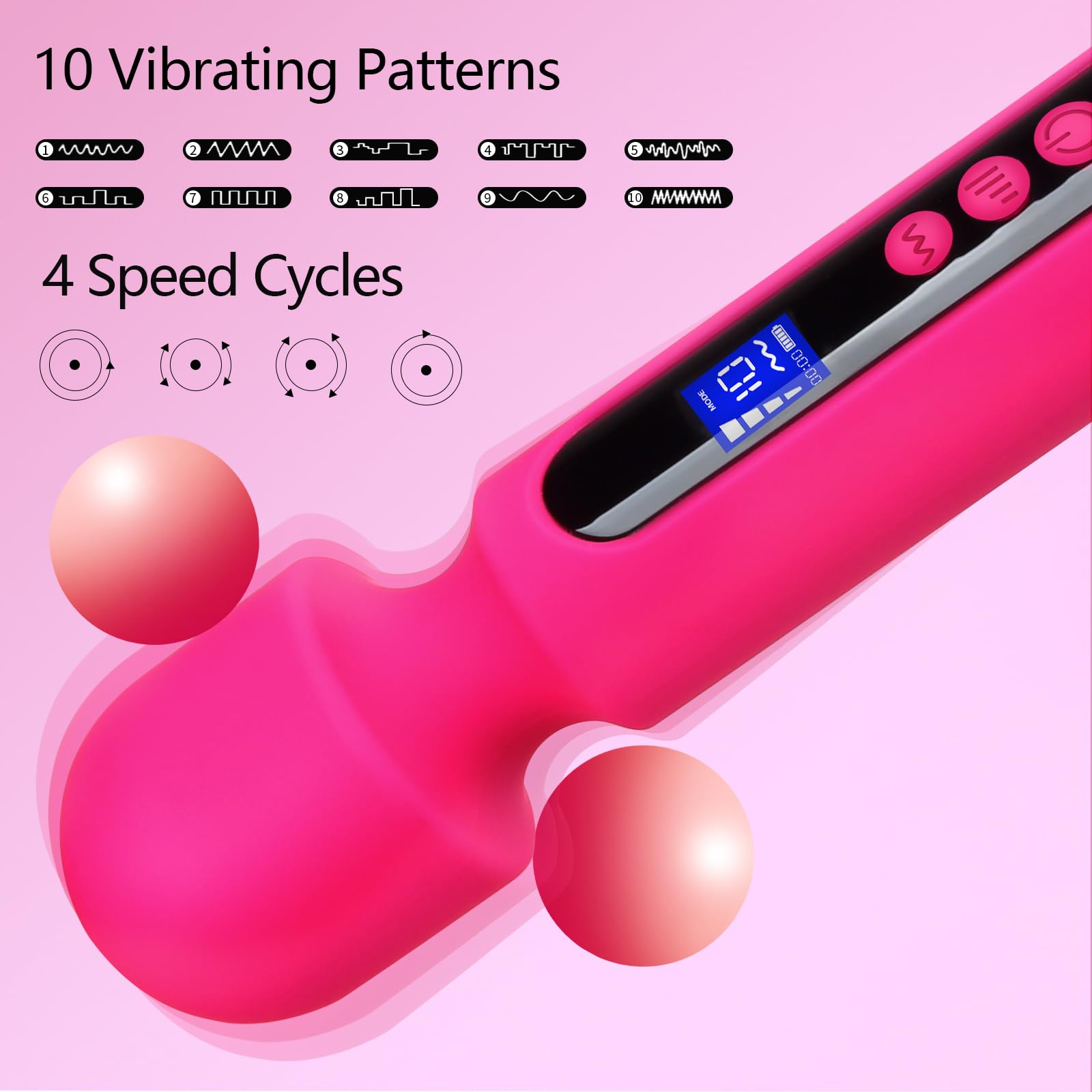 12 Inch Powerful Vibrating Massager Wand - 10 Patterns & 4 Speeds for G Spot & Clitoral Stimulation | Adult Sex Toy for Men & Women | Perfect for Couples Play, Solo Pleasure & Sensual Massage (Rose)