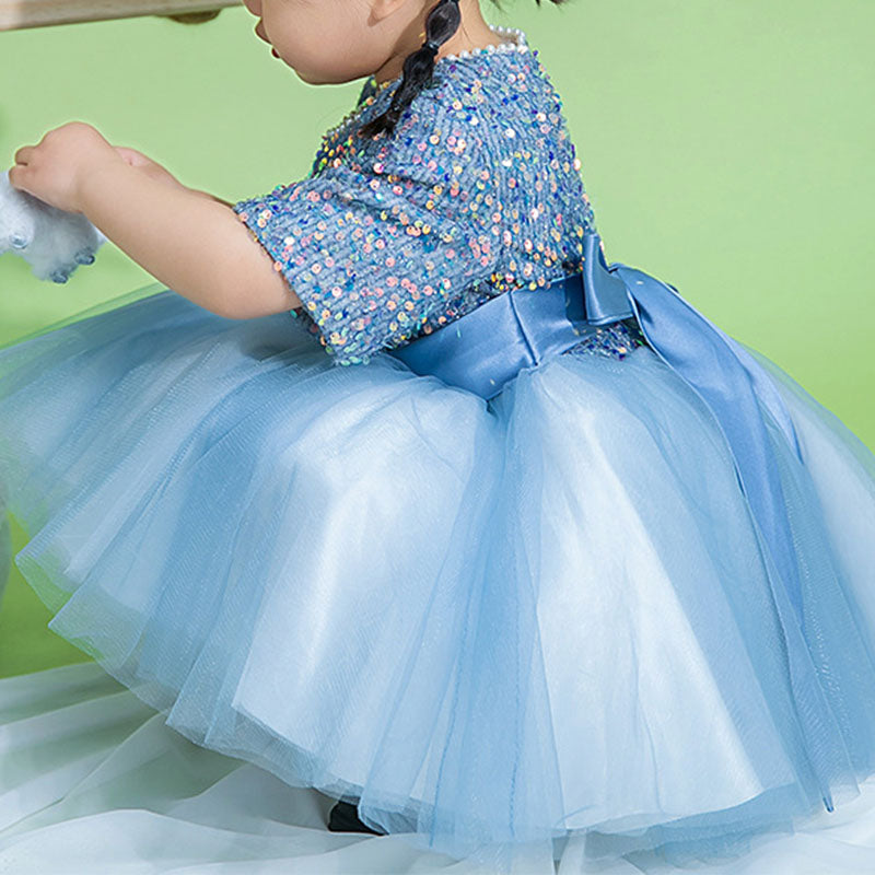 Toddler Girl's Blue Sequined Princess Party Dress - Summer Prom & Special Occasion Outfit for Baby Girls