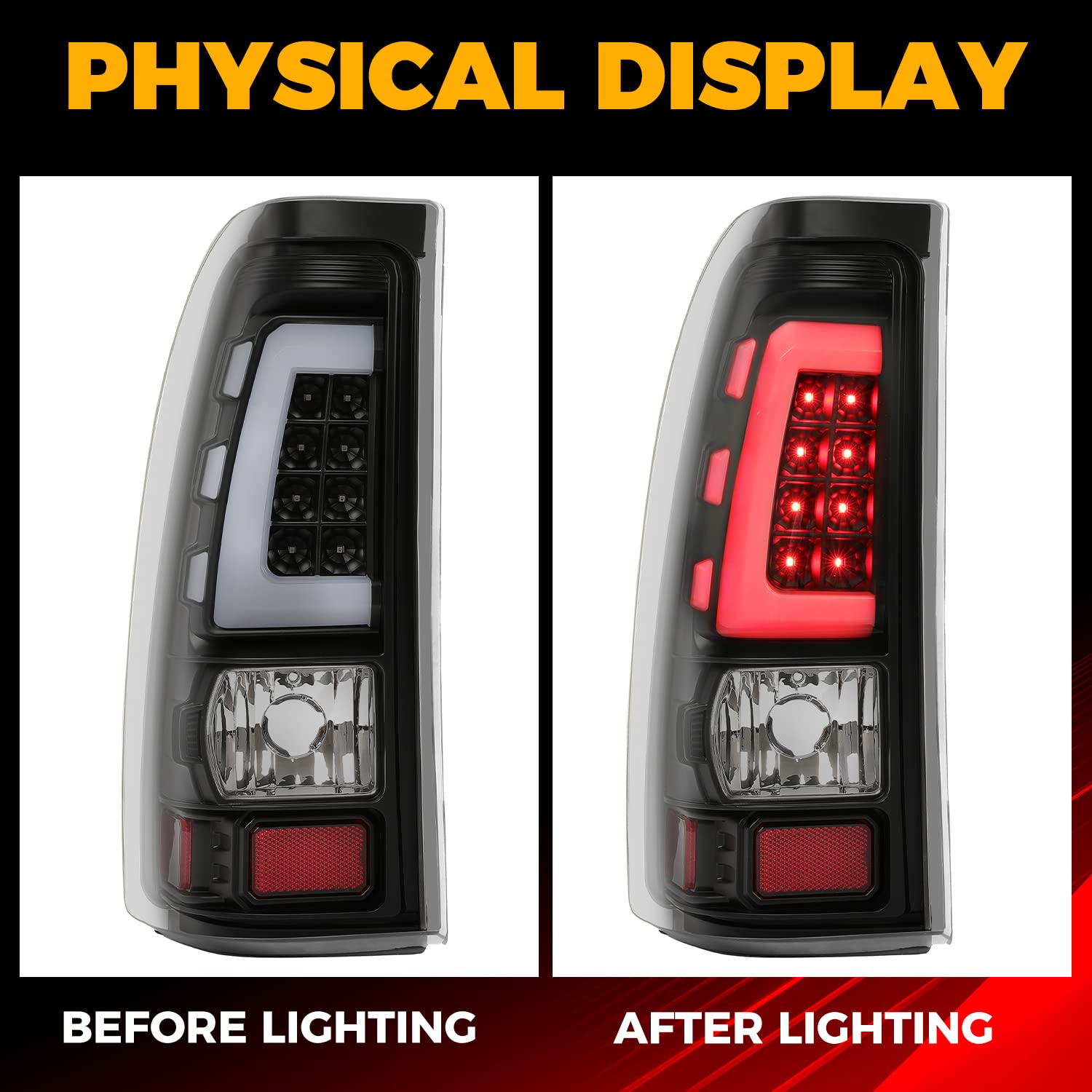 Kojem LED Tail Lights Compatible with 1999-2006 Chevy Silverado & 1999-2002 GMC Sierra 1500/2500/3500 - Smoked Lens with Black Housing - Upgrade Your Truck's Style & Visibility for Night Driving & Off-Road Adventures